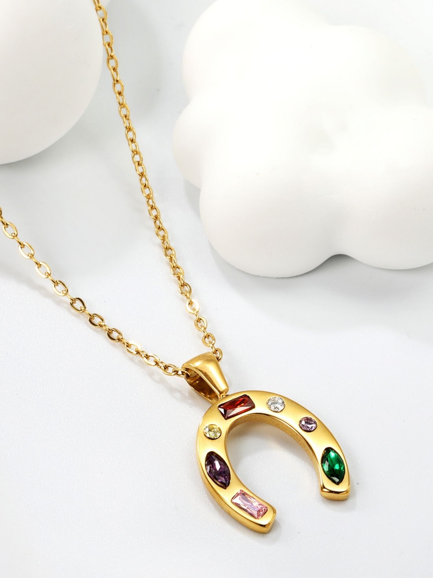BS Schmuckdesign Statementkette Halskette Damen Glücksbringer Kette vergoldet mit bunten Kristallen (inkl. Geschenkbox), 18K vergoldet, hypoallergen & wasserfest