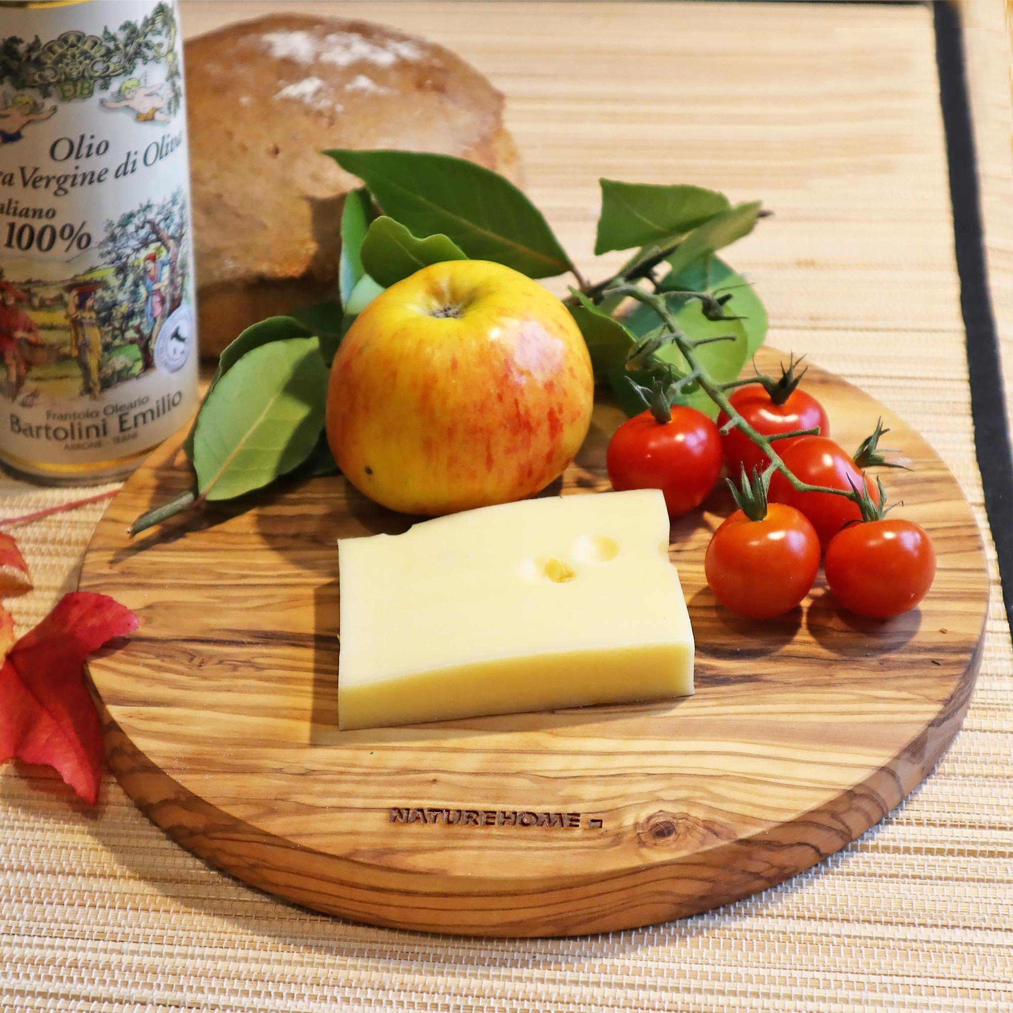 NATUREHOME Pizzateller Pizzateller Pizzabrett Olivenholz rund, (2 St), Handarbeit, Massiv