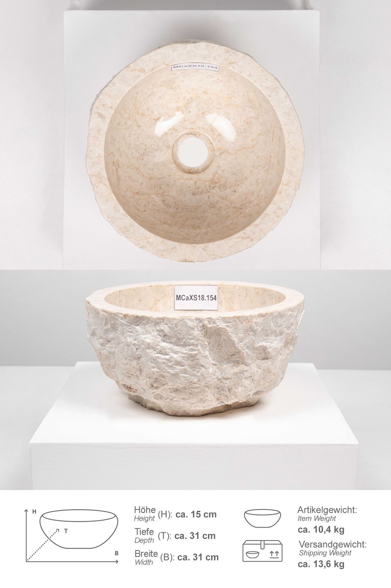 wohnfreuden Aufsatzwaschbecken Erosi Marmor Waschbecken 30 cm creme (Kein S günstig online kaufen