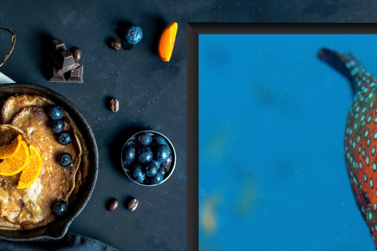 MuchoWow (1 cm, Tupfen, tlg), blauen Ceranfeldabdeckung die mit Oranger küche, Wolfsbarsch Vinyl, Herdblende-/Abdeckplatte 81x52 Induktionskochfeld für Schutz
