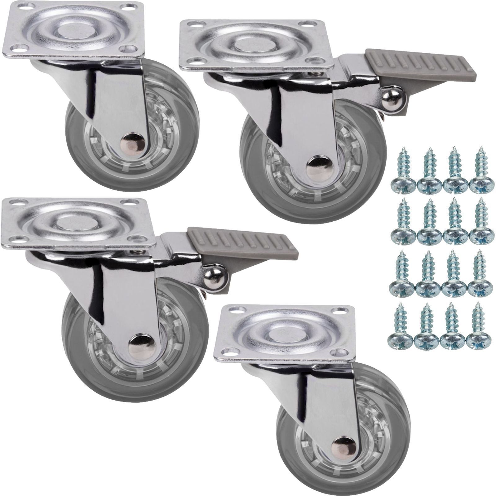 SO-TECH® Möbelrolle Lenkrollen ULM Ø 50 mm inkl. Schrauben, belastbar bis 40 kg, (4-St), transparent, mit / ohne Bremse (Feststeller)