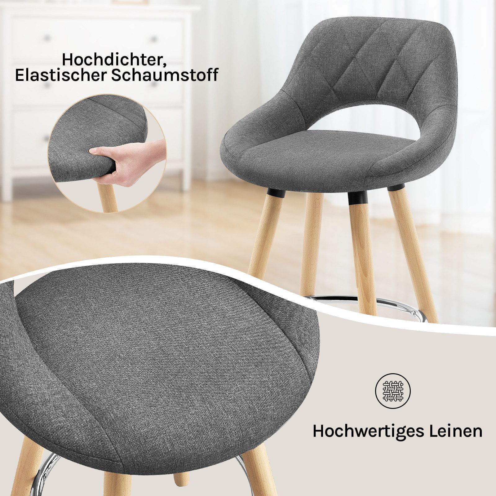 Woltu Barhocker (1 St), Barstuhl Holzgestell mit Lehne+Fußstütze Küchenstuhl