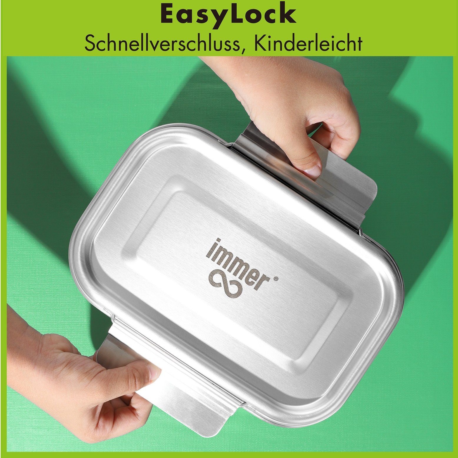 immer Lunchbox Edelstahl Brotdose "EasyLock" 800 ml - BPA-freie Lunchbox ohne Plastik, Edelstahl