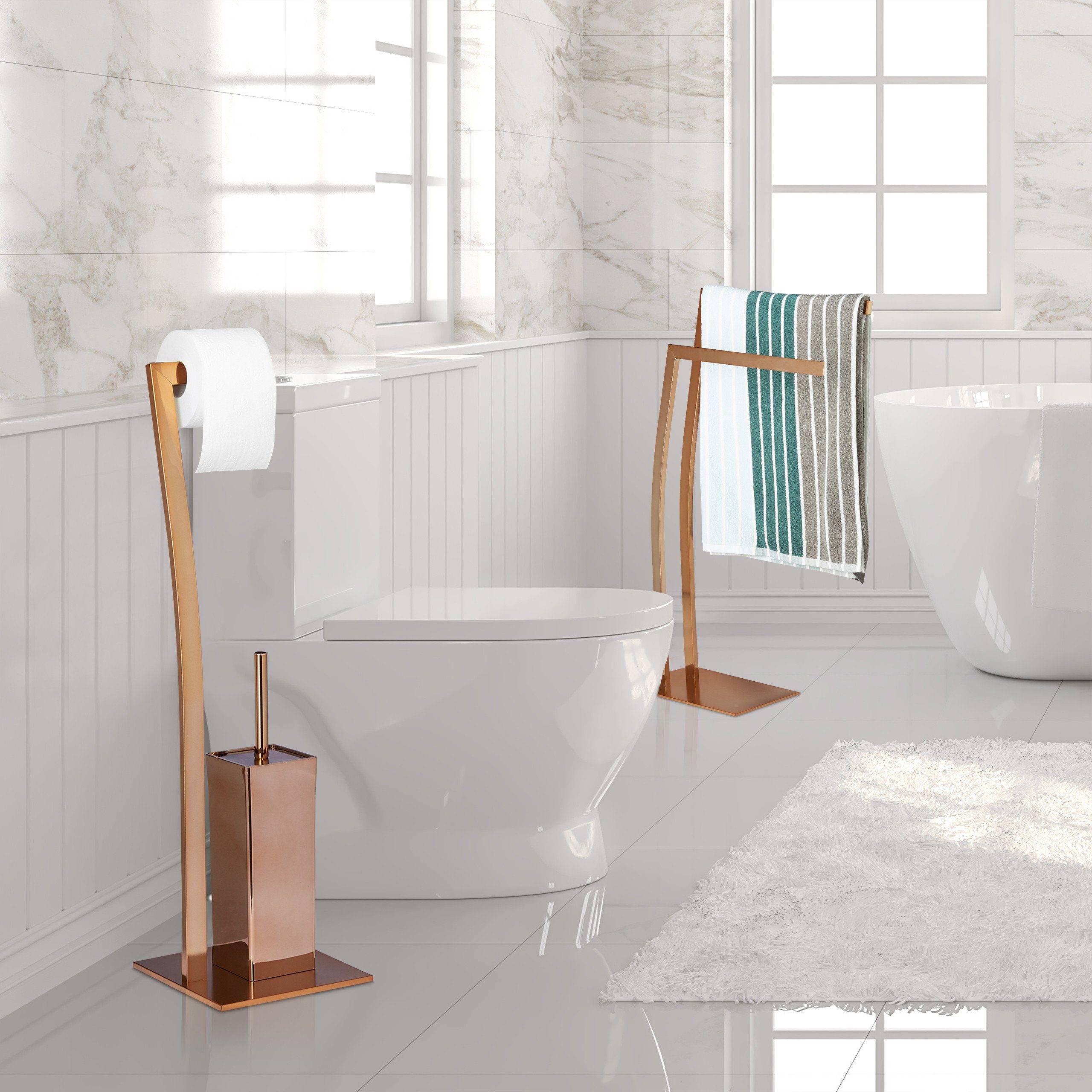 relaxdays Badezimmer-Set WC Garnitur WIMEDO Edelstahl, Kupfer