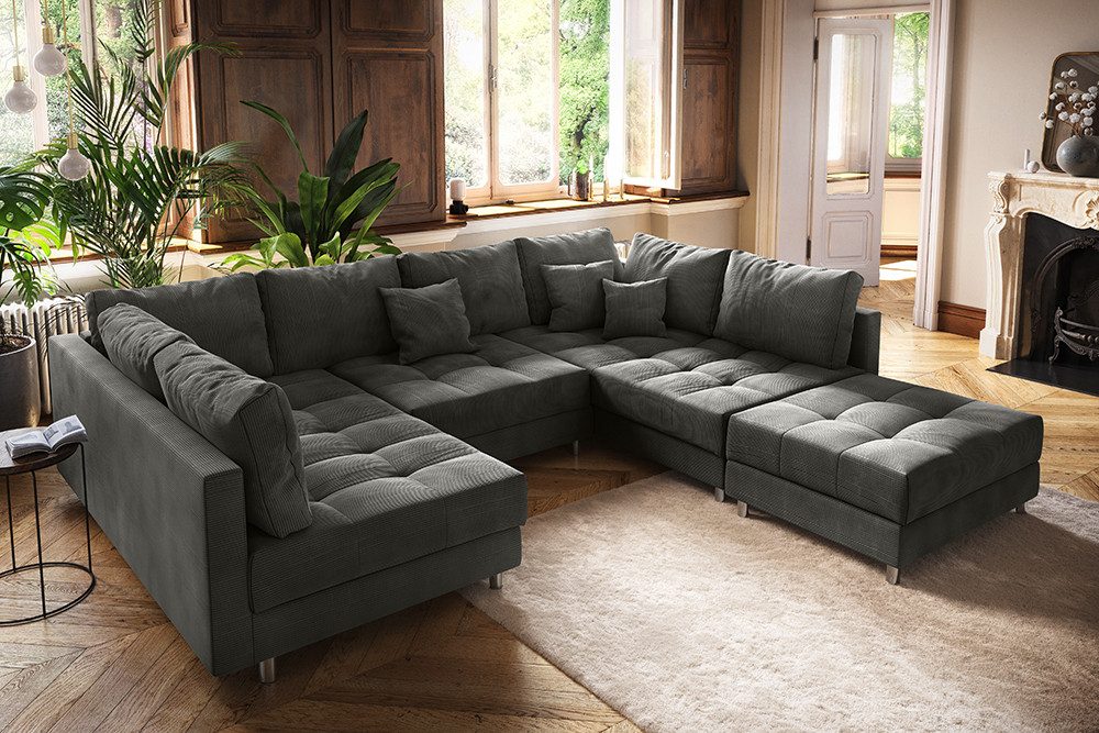 riess-ambiente Wohnlandschaft KENT 305cm anthrazit/schwarz - inkl. Hocker, U-Form, FSC-zertifiziert, Einzelartikel 1 Teile, Ecksofa · Wohnzimmer · mit Federkern – Bild 4 von 5