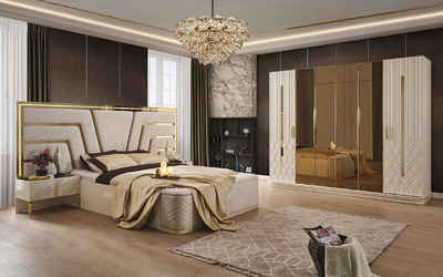 JVmoebel Schlafzimmer-Set Bett Design Betten Luxus Betten Nachttische Kleiderschrank 4tlg Set, (4-St)