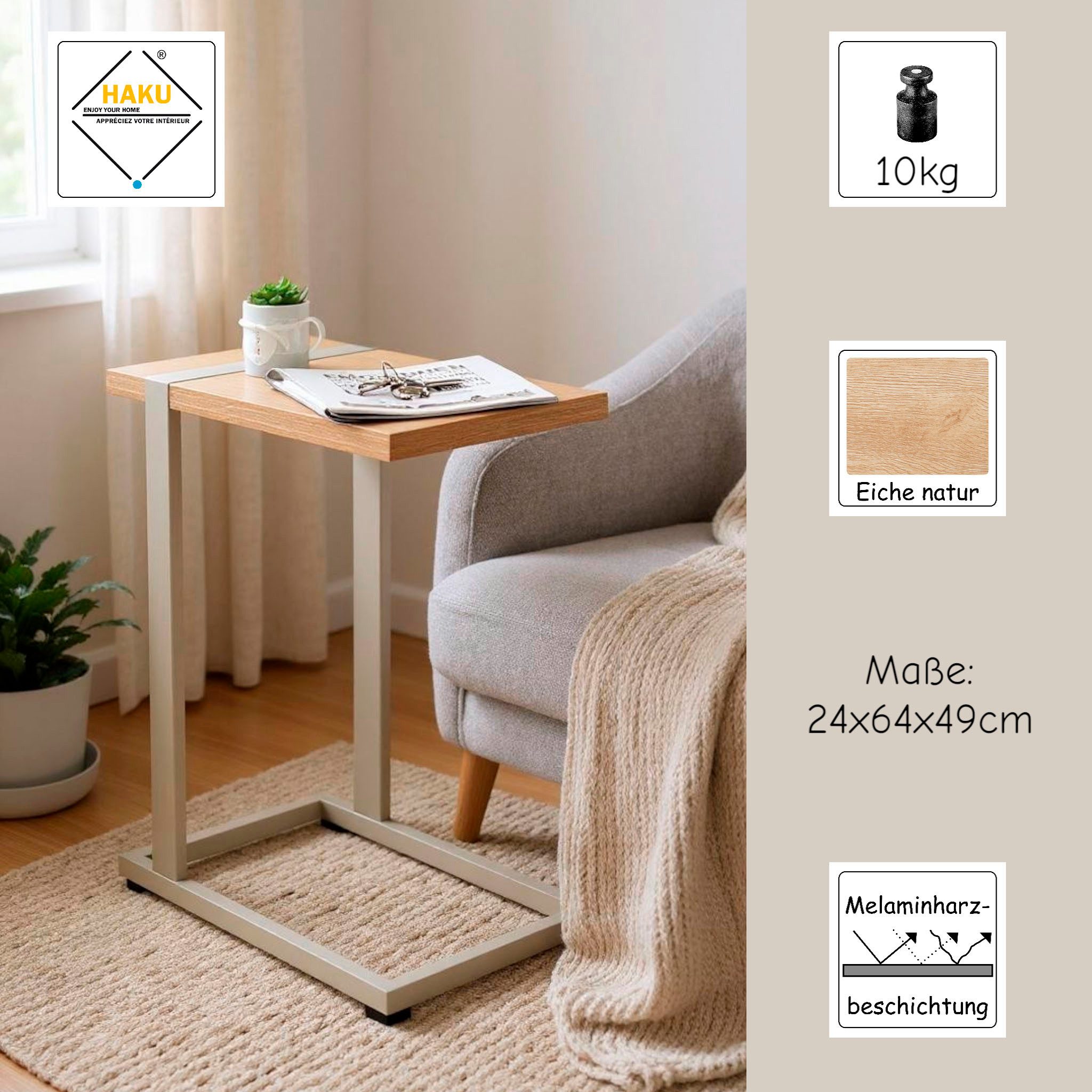 HAKU Beistelltisch Sofatisch, Wohnzimmertisch (1-St), rechteckig - aus Holzwerkstoff Braun B/T/H 24/49/64 cm
