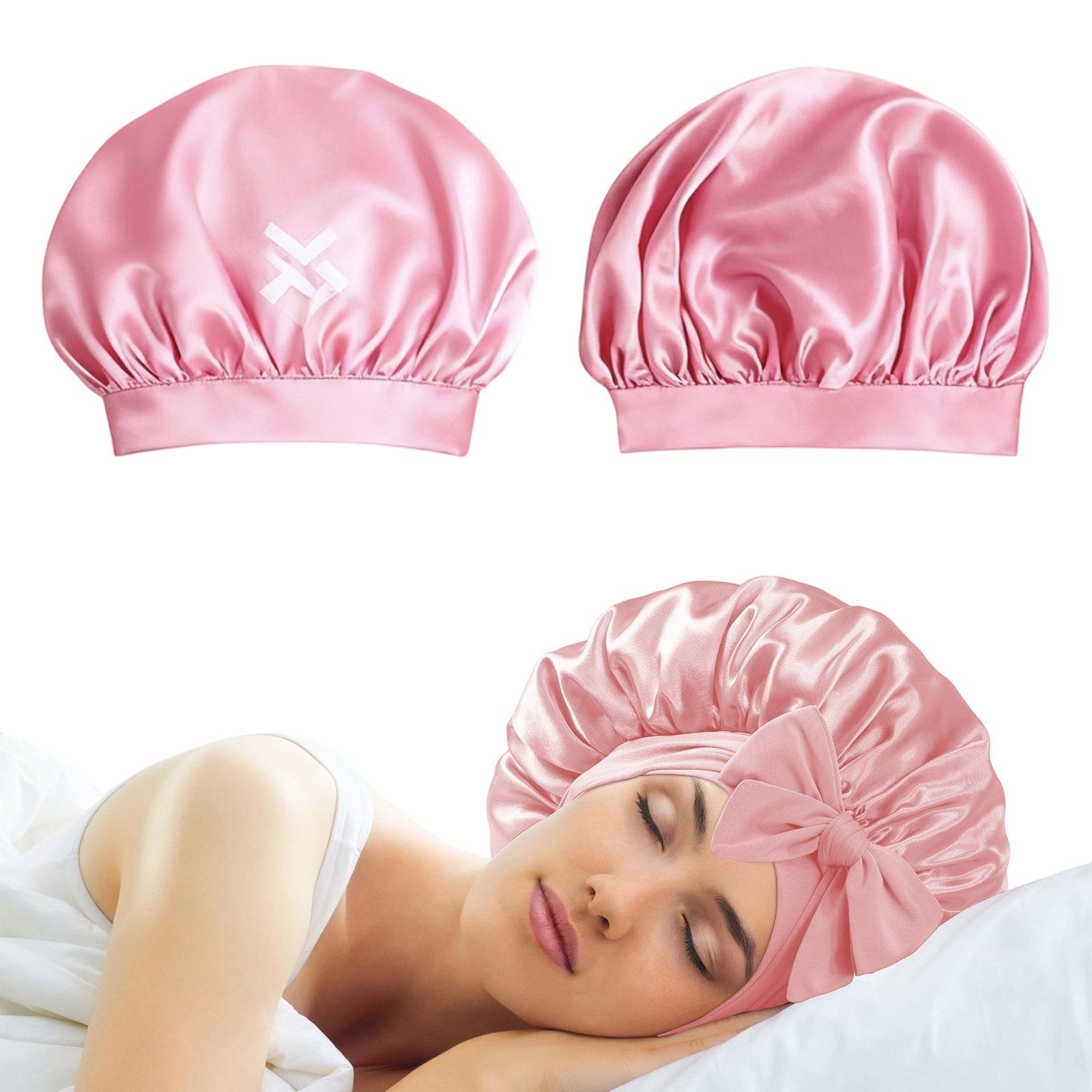 OKWISH Duschhaube Haar-Schutzhaube Schlafhaube Satin Nachtmütze Haarhaube (mit elastischem Band für sicheren Halt, 1 St), Vielseitig für Schlaf Sport Pflege und Alltagssituationen geeignet