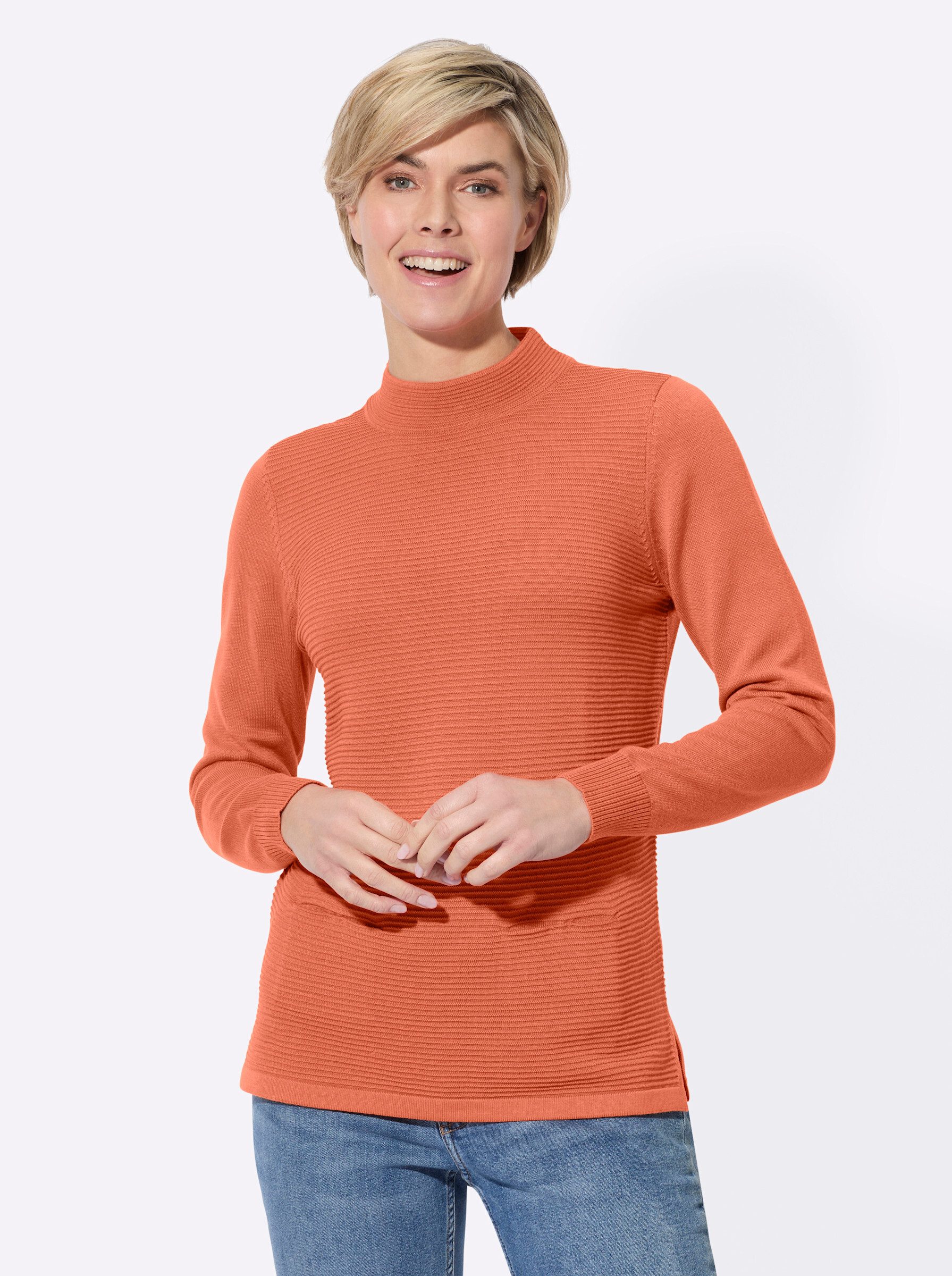 Strickpullover Stehkragen-Pullover Langarm Struktur