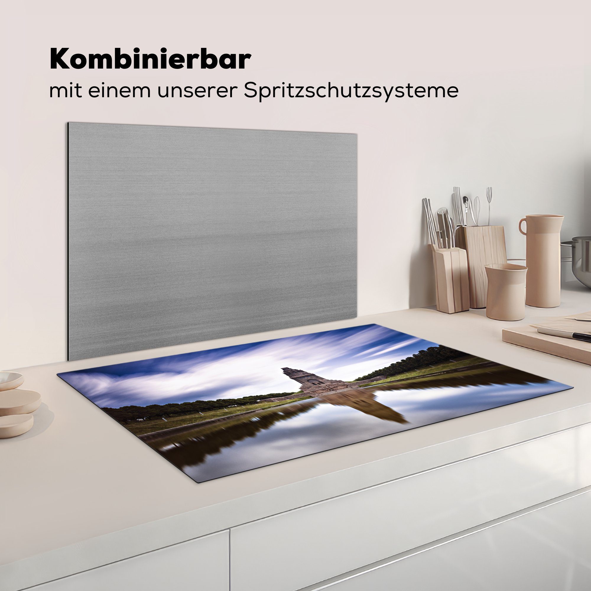 Deutschland, Ceranfeldabdeckung, - küche Vinyl, (1 Arbeitsplatte Herdblende-/Abdeckplatte cm, Architektur tlg), MuchoWow 83x51 - Leipzig für