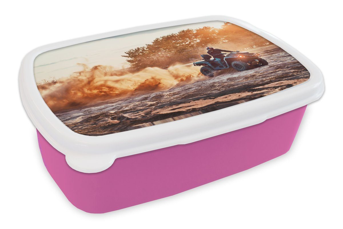 MuchoWow Lunchbox Quad - Rennen - Sonne, Kunststoff, (2-tlg), Brotbox für Erwachsene, Brotdose Kinder, Snackbox, Mädchen, Kunststoff rosa