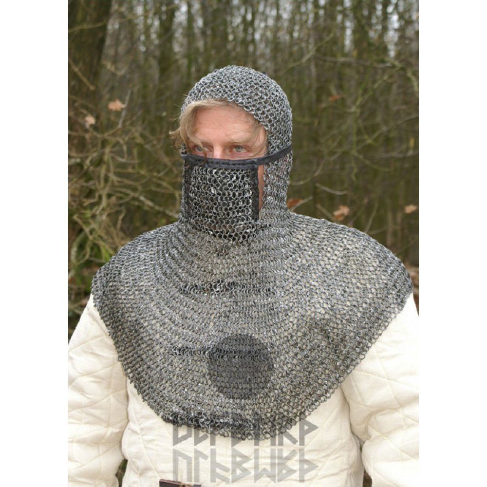 Ritter-Kostüm Kettenhaube mit quadratischem Mundschutz Rundringe, Rundnieten Ø 8mm