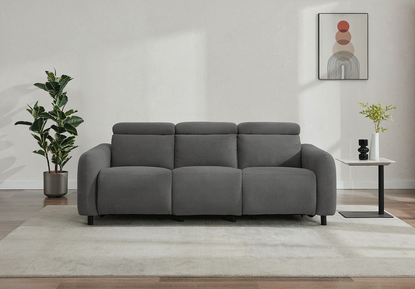 OTTO home 3-Sitzer SKAANE Cord-Sofa, 229 cm, manuelle u. elektrische Relaxfunktion, Relax-Funktion in 2 Sitzen, Kopfteilverstellung, Federkernpolsterung