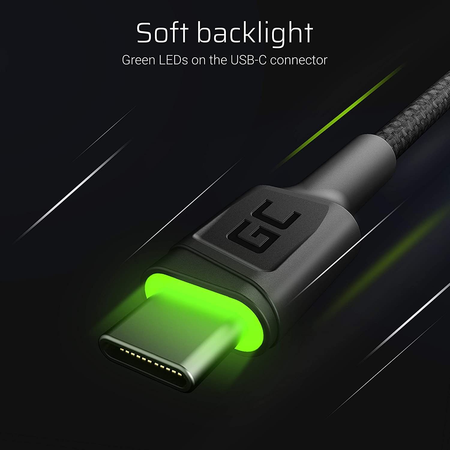 Green Cell USB-A - USB-C Kabel 2 m Grüne LED Schnellladekabel 480Mps Stromkabel, USB Typ-A, USB-C