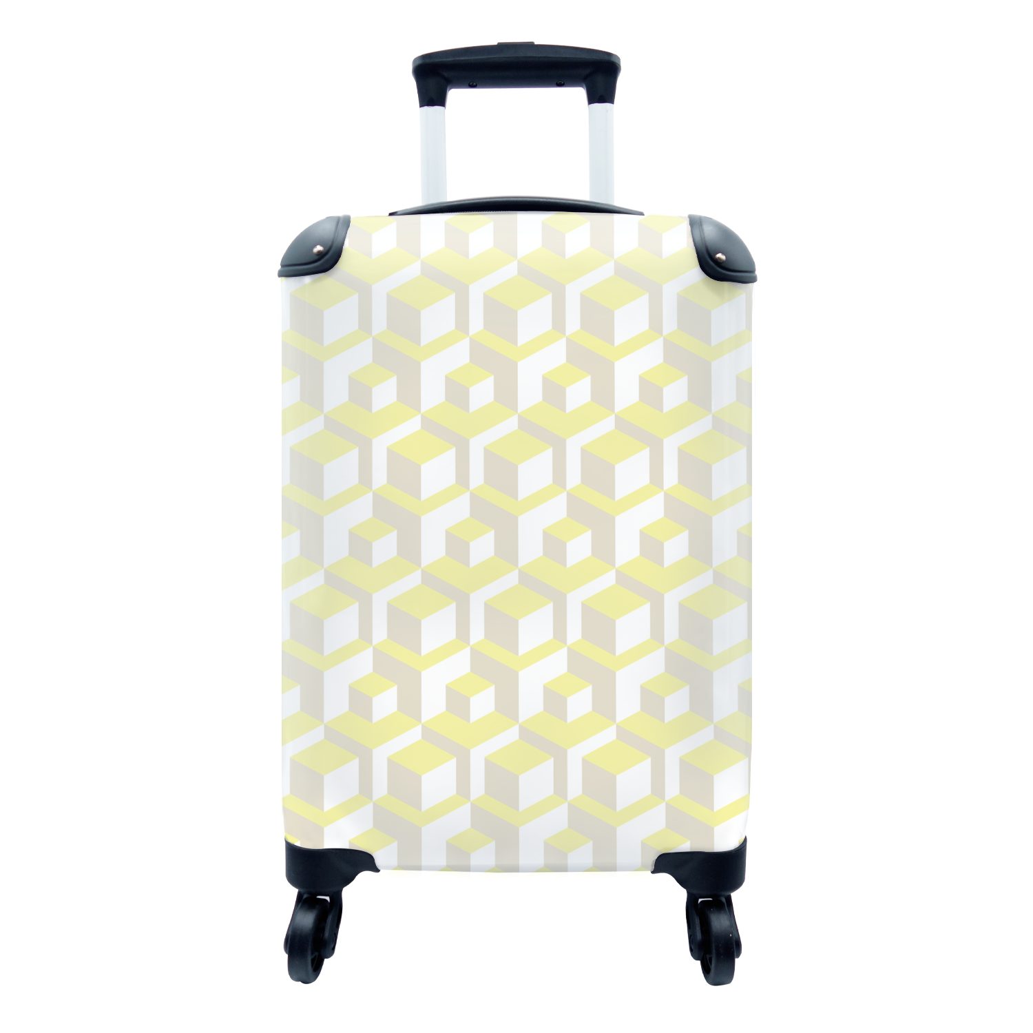 MuchoWow Handgepäckkoffer Blöcke - Muster - 3D - Gelb, 4 Rollen, Reisetasche mit rollen, Handgepäck für Ferien, Trolley, Reisekoffer