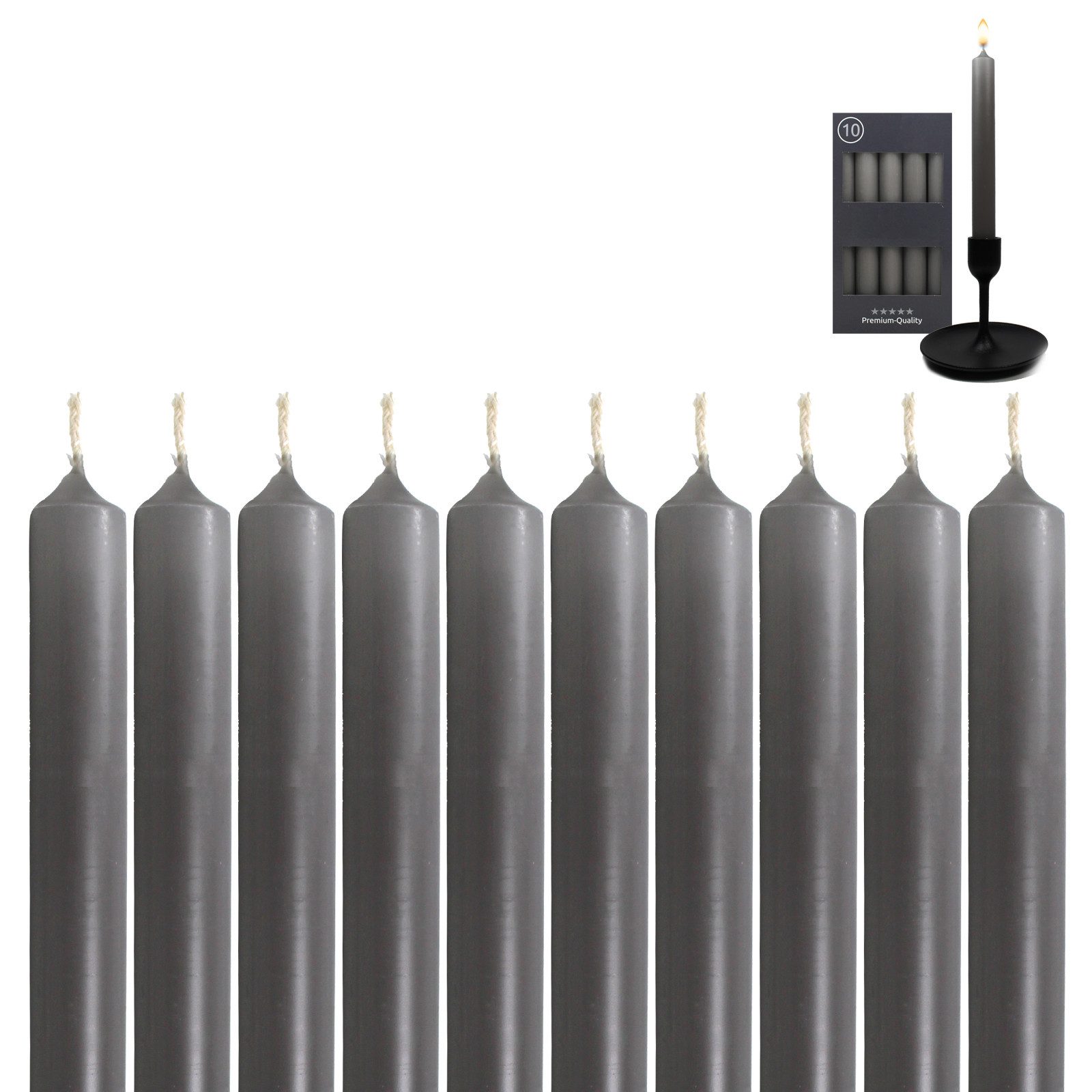 Candelo Tafelkerze 10er Set Spitzkerzen - Schiefergrau - 7,5 Std Brenndauer - 18,5cm, 10er Set Spitzkerzen - 7,5 Std Brenndauer - 18,5cm - ohne Duft