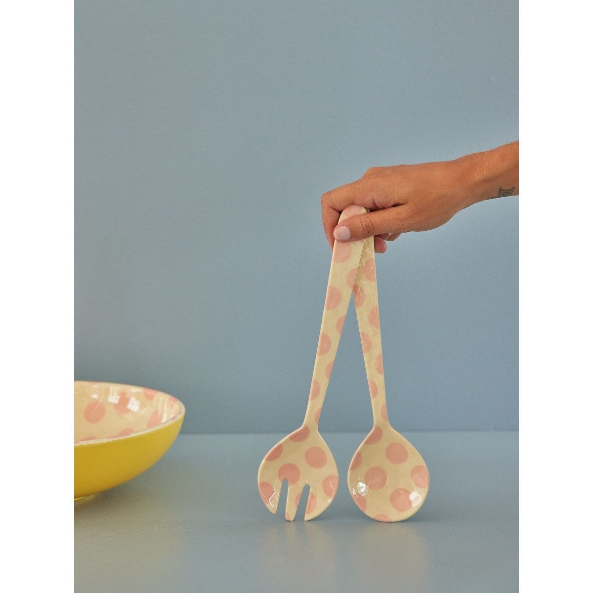 rice Salatbesteck Melamin 29 cm Salatbesteck rosa Punkte spülmaschinenfest