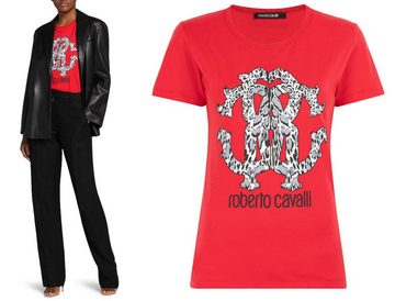 roberto cavalli T-Shirt ROBERTO CAVALLI RC LYNX-PRINT MONOGRAM COTTON T-SHIRT TOP LOUNGE ICONI