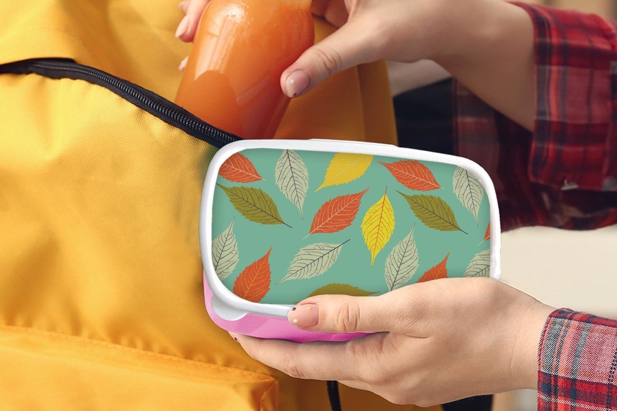 Muster, Erwachsene, Kunststoff, - Herbst Kunststoff rosa Blätter Snackbox, MuchoWow Brotdose für (2-tlg), Mädchen, - Kinder, Vintage Lunchbox - Pastell - Brotbox