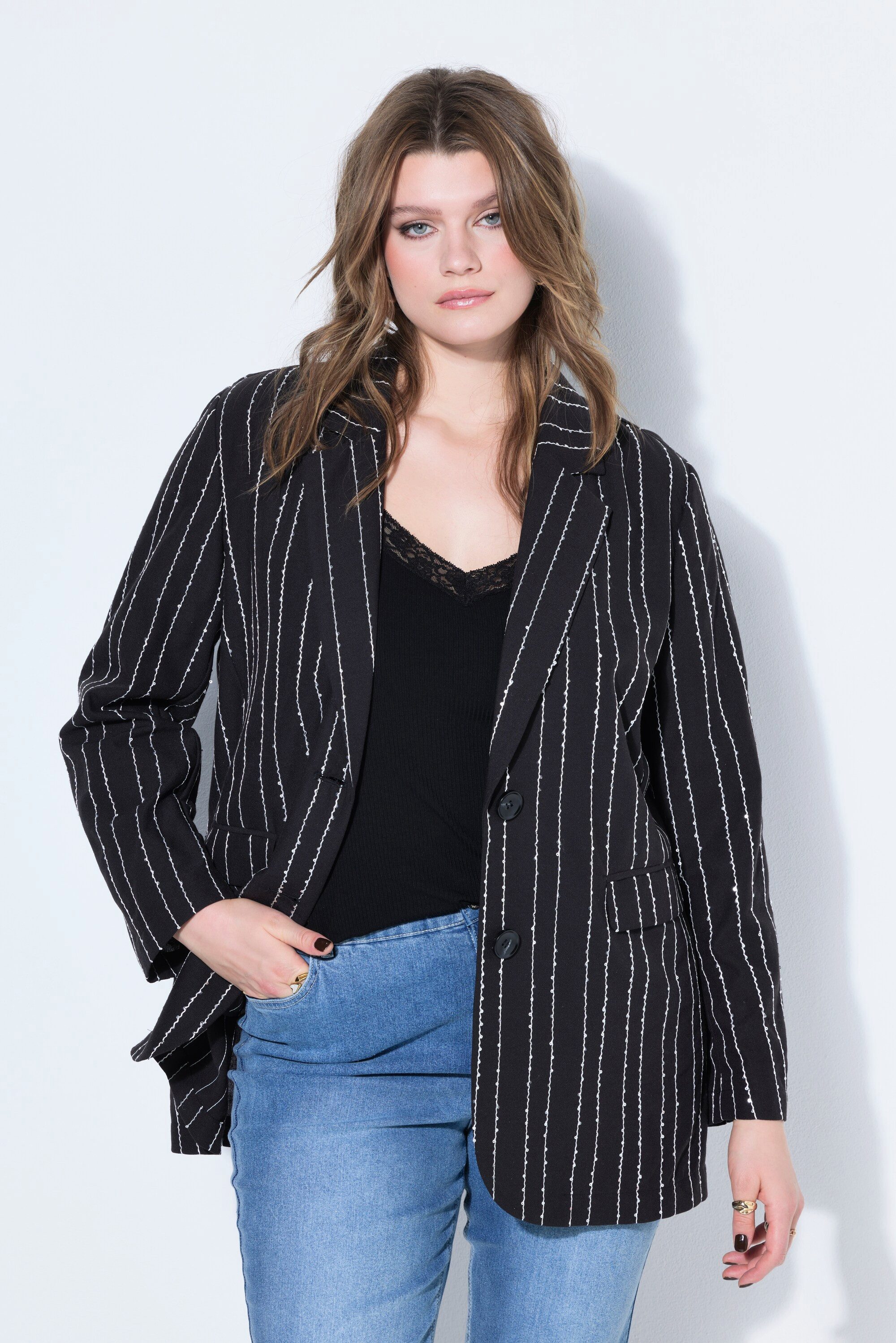 Studio Untold Blusenblazer Blazer oversized Pailletten-Nadelstreifen