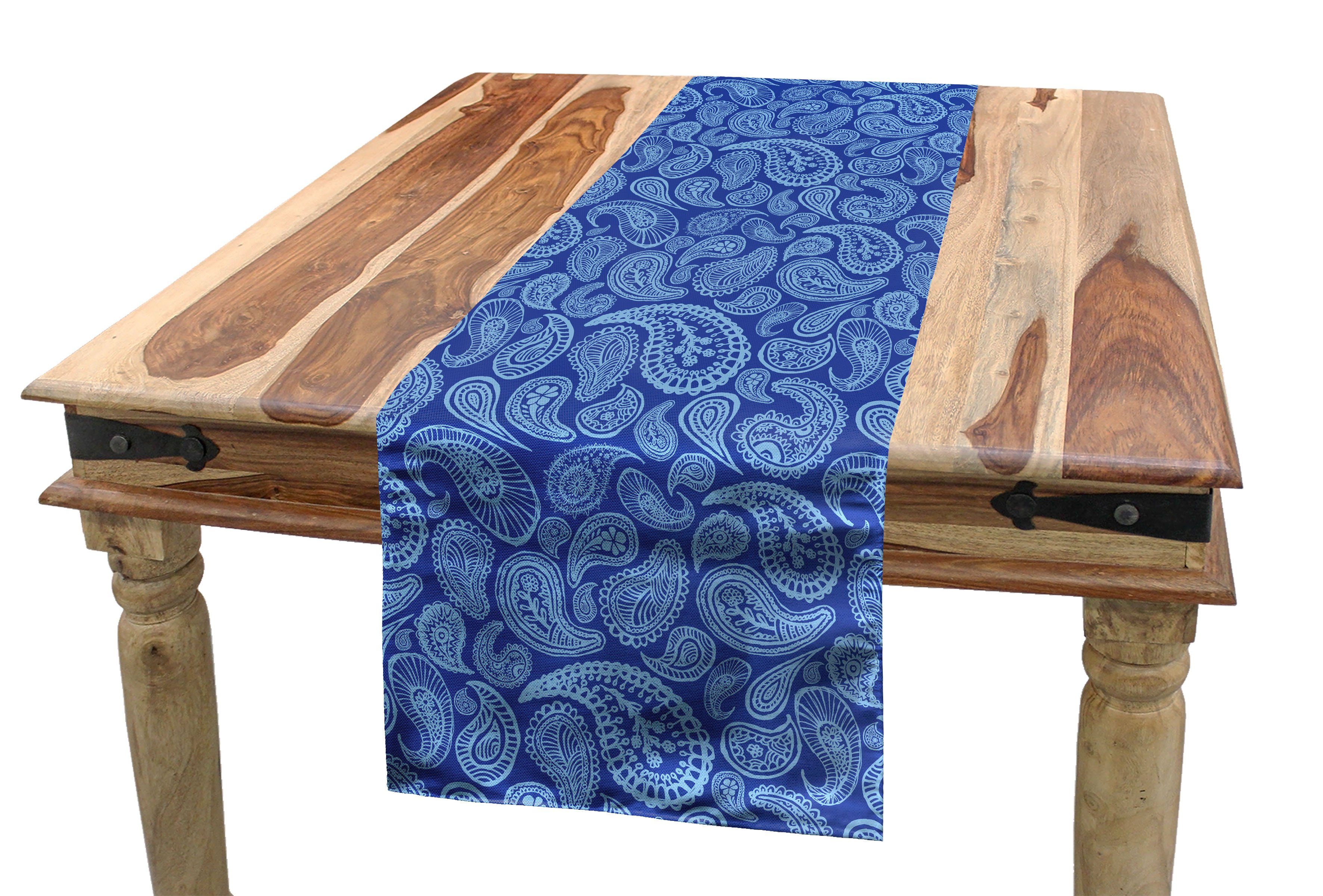 Rechteckiger Esszimmer Tischläufer, Volkskunst Tischläufer Dekorativer Küche blau Tropfenförmige Abakuhaus Paisley
