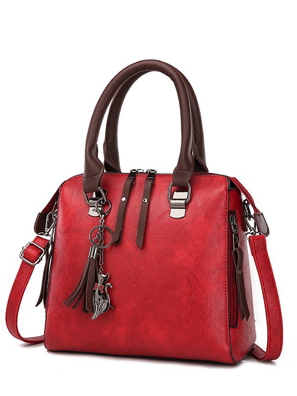 AURIVION Handtasche Damen Handtaschen Set Schwarz, Grün, Rot, Orange Shopper Tasche (Set, 4-tlg., Damen Shopper Tasche Set Geschenk, stilvoll & vielseitig), Elegante Schultertasche Umhängetasche mit Geldbörse Set
