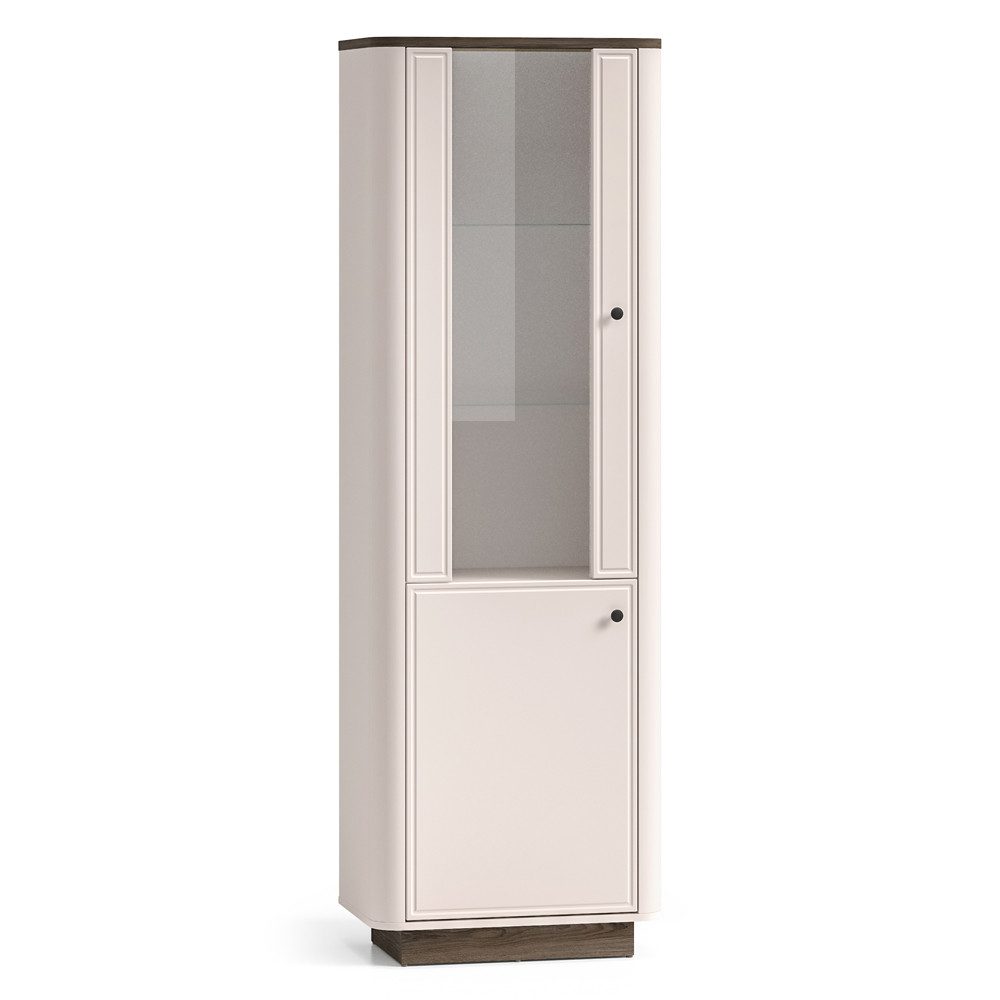 Lomadox Vitrine VEJANO-131 Vitrinenschrank Beige mit Eiche, 1 Tür