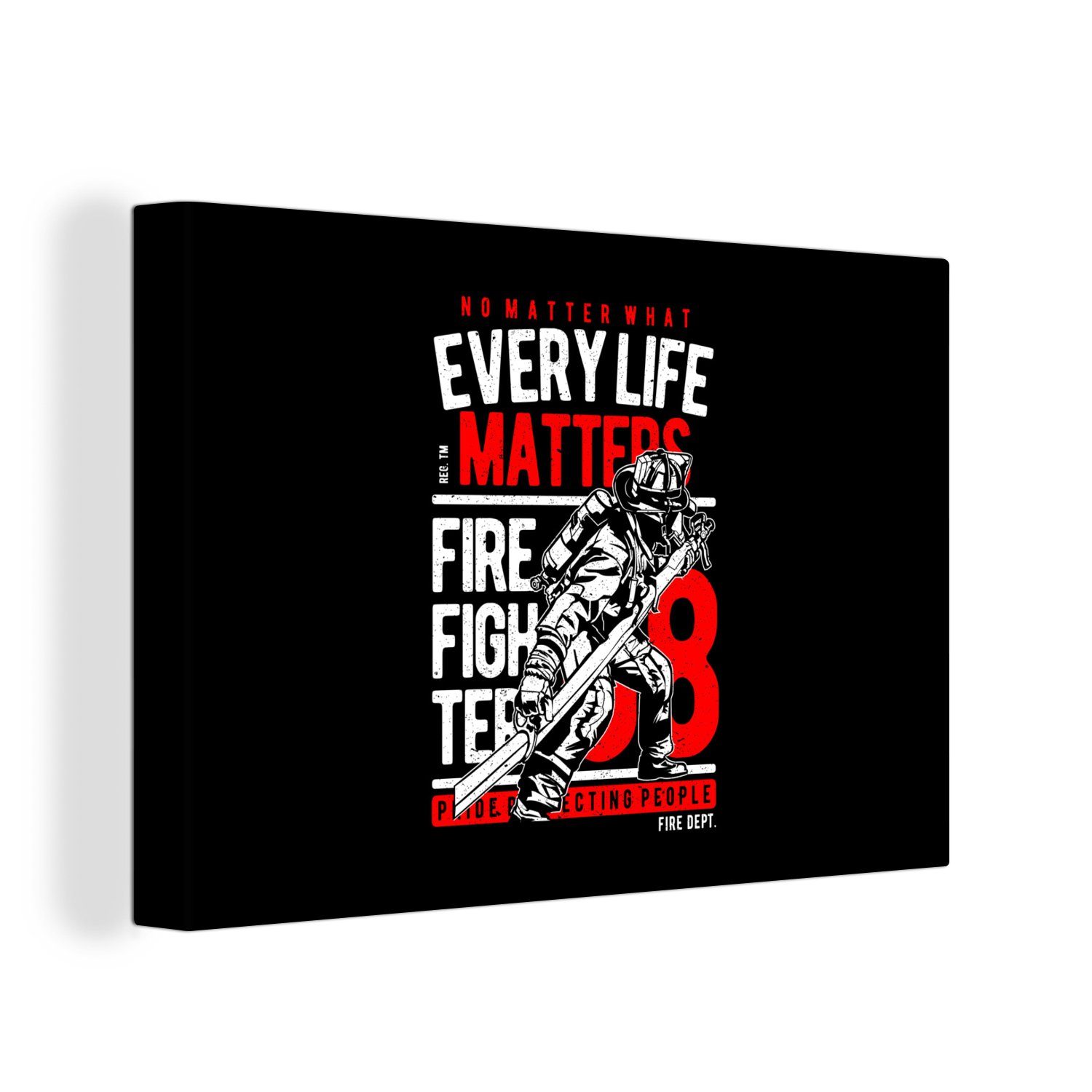 OneMillionCanvasses® Leinwandbild Mancave - Feuerwehr - Vintage - Rot - Schwarz, (1 St), Wandbild Leinwandbilder, Aufhängefertig, Wanddeko, 30x20 cm