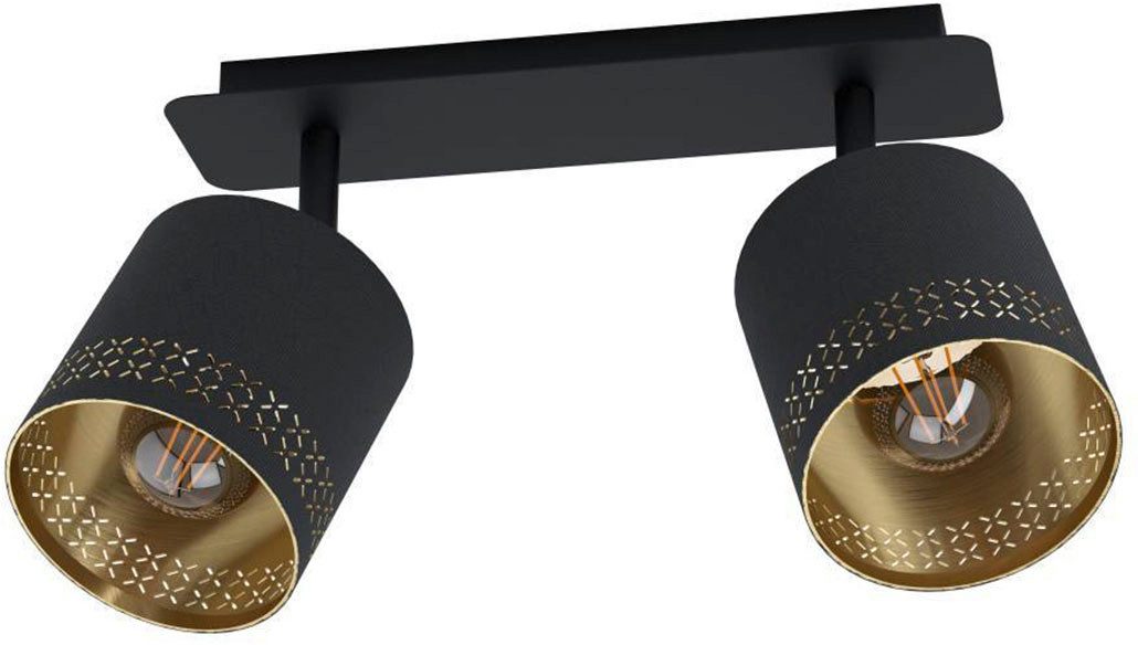 EGLO Deckenspot ESTEPERRA, ohne Leuchtmittel, Deckenleuchte Vintage, Stahl, Textil, Wohnzimmerlampe in Schwarz, Gold