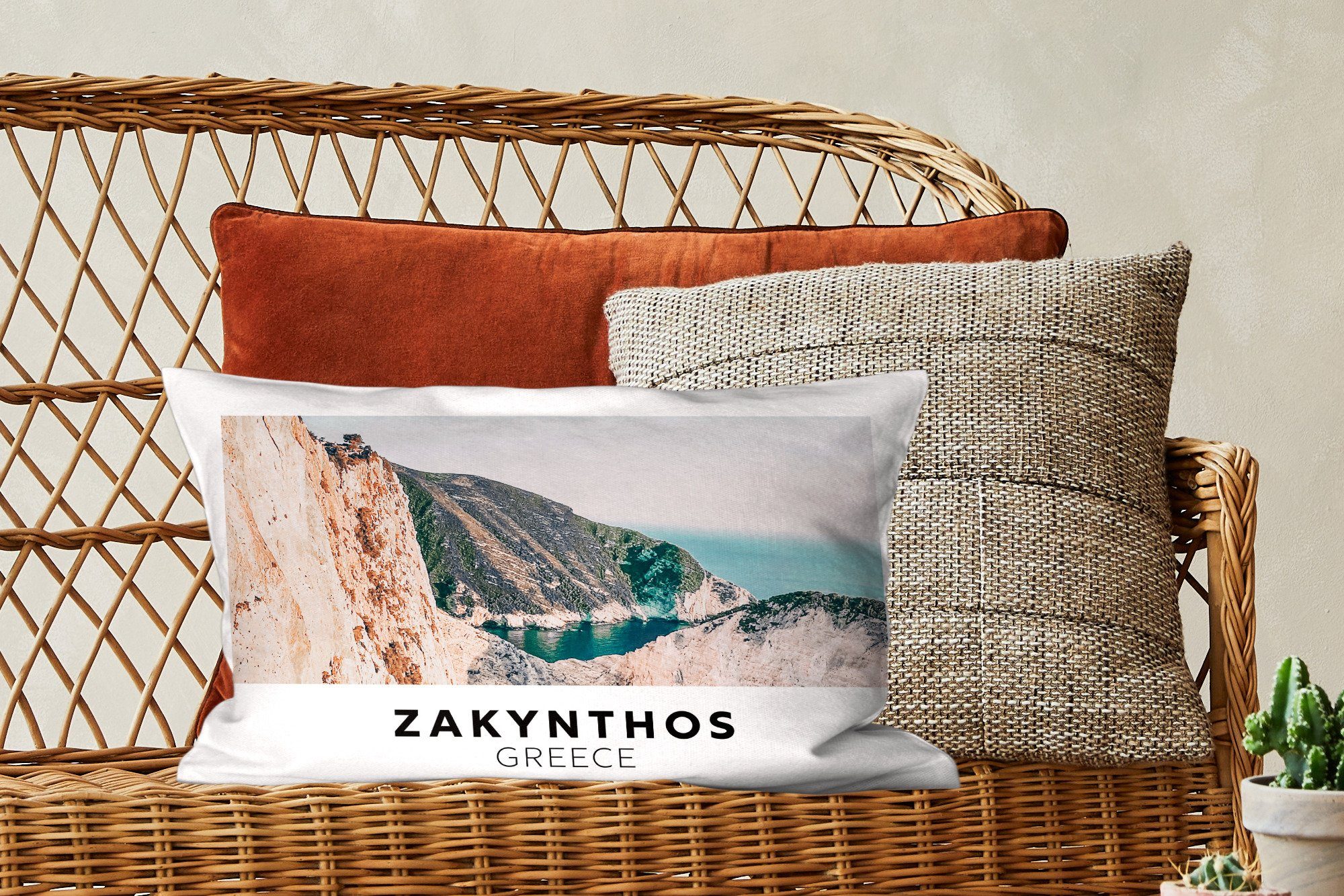 MuchoWow Dekokissen Griechenland - Dekoration, Dekokissen Zierkissen, Wohzimmer Füllung, Schlafzimmer mit Insel - Berge