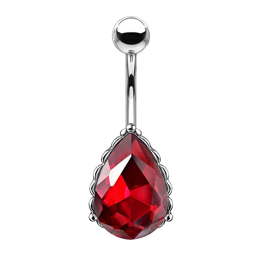 Taffstyle Bauchnabelpiercing Banane Piercing Vintage Zirkonia Kristall Tropfen Silber Rot, Bauchnabelpiercing Stecker Banane Bauchnabel Piercing Schmuck Stecker