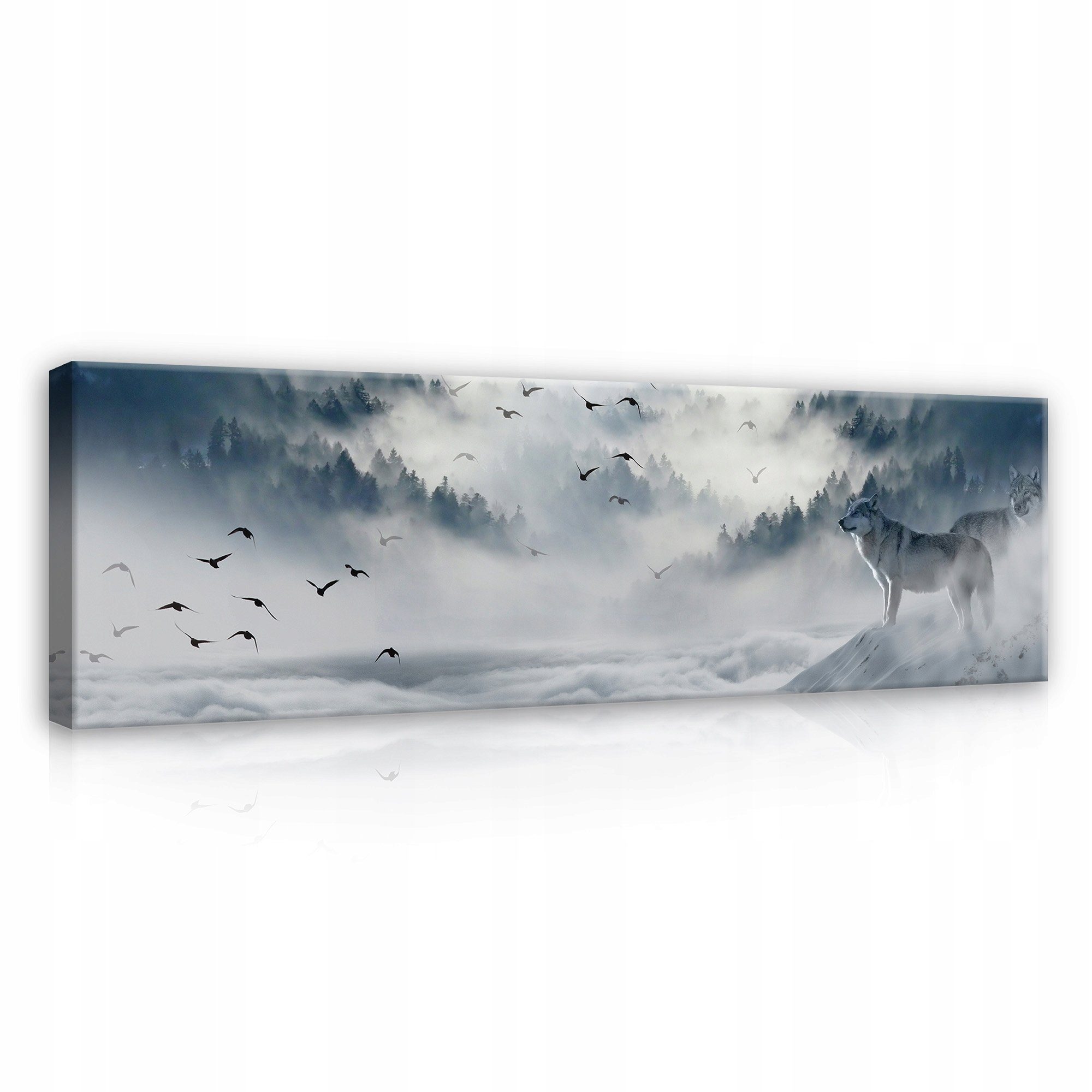 Wallarena Leinwandbild Wolf Natur Wald Tiere Grau Wand Deko 145x45 cm Groß XXL Wandbilder, Tiere Wald (Einteilig, 1 St), Leinwand Bilder Wohnzimmer Schlafzimmer Küche Wandbild Leinwandbilder