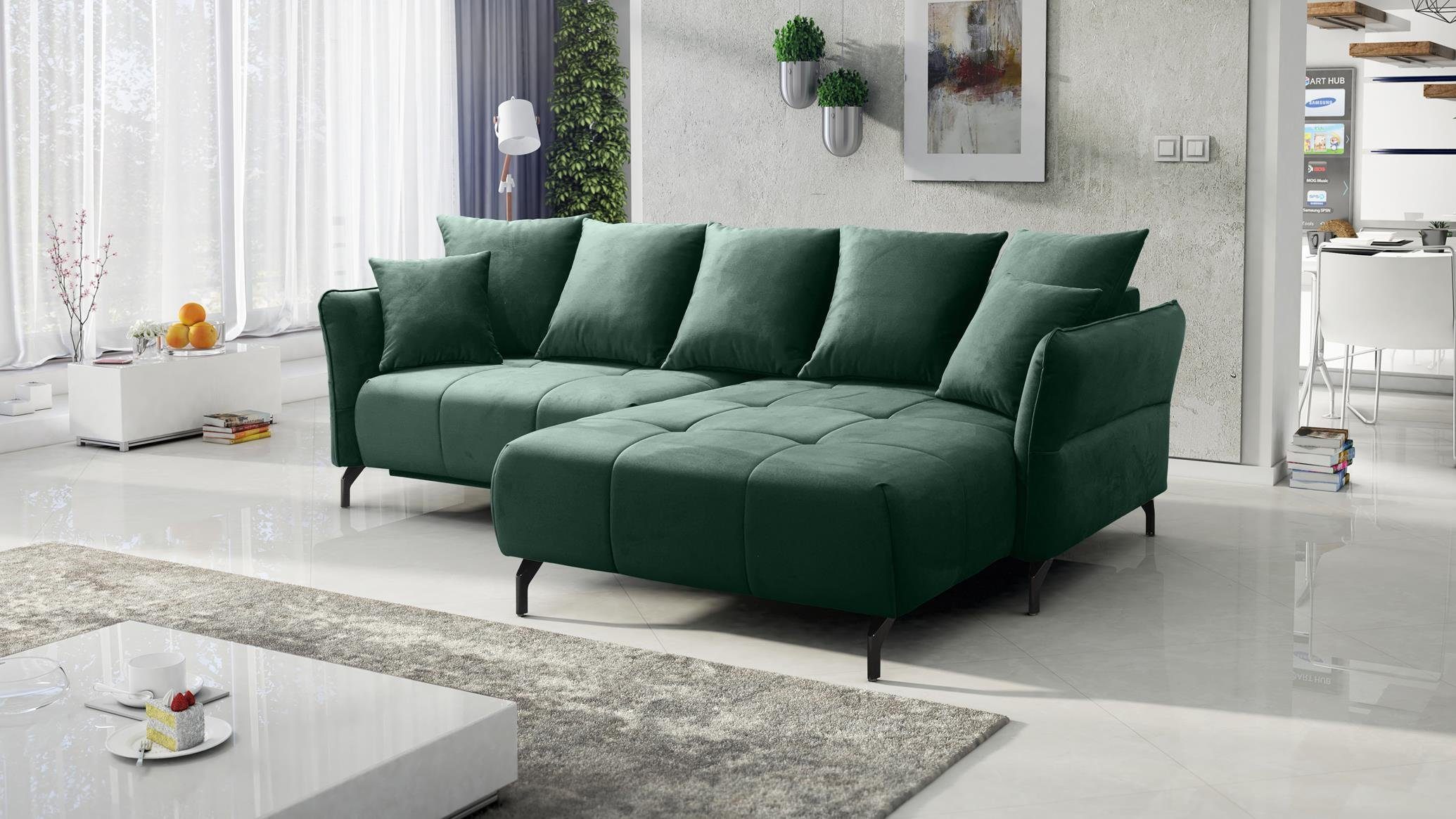 Furnix Ecksofa KAIROSS Sofa mit Schlaffunktion Auswahl, mit Bettkasten, ausziehbare Liegefläche: 133 x 234 cm Dunkelgrün EL12
