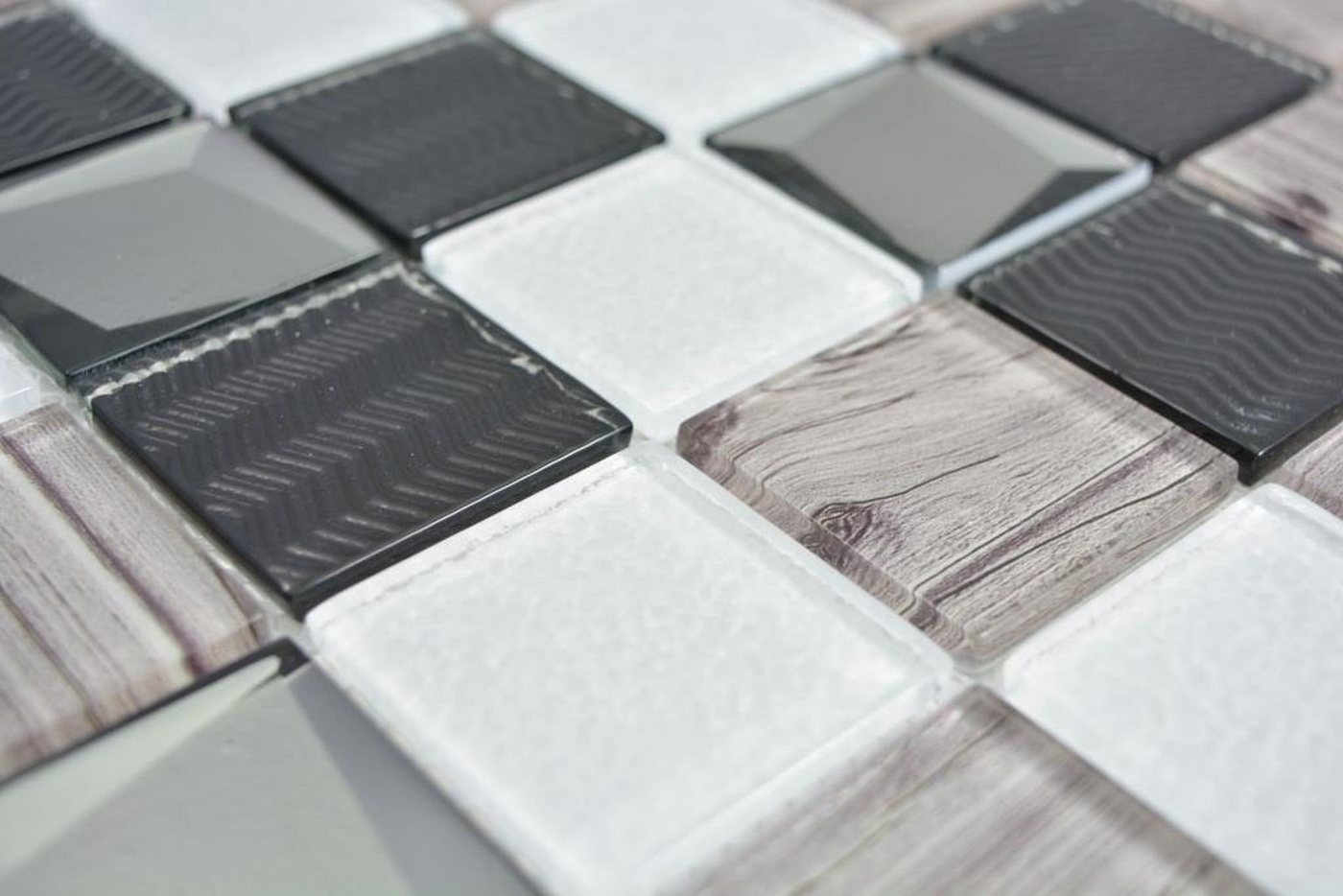 Thumbnail - Mosani Mosaikfliesen Glasmosaik Mosaikfliesen weiss anthrazit grau