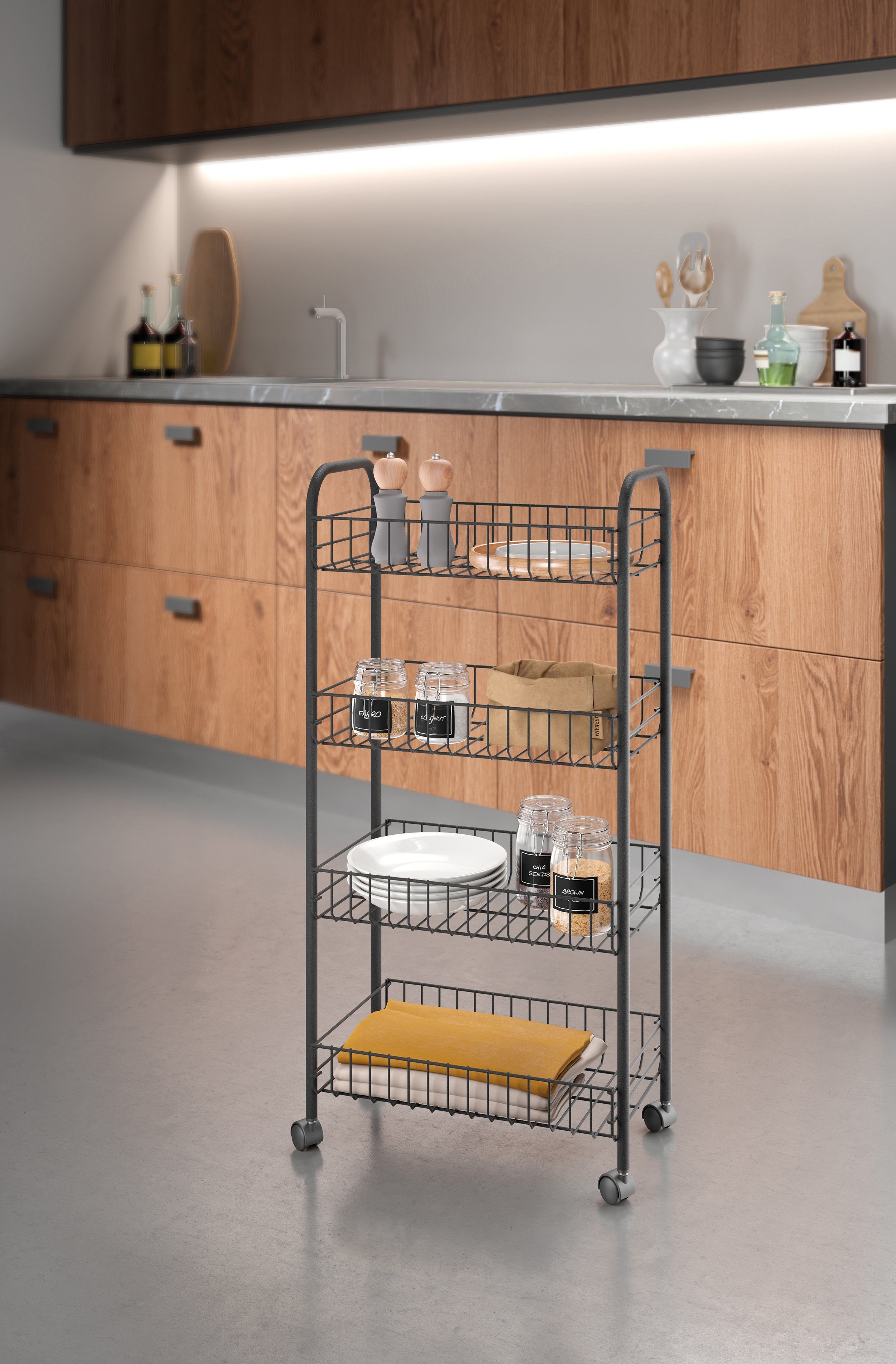 Metaltex Rollwagen Ascona Lava, (1 St), Industrial Look, 4 Etagen
