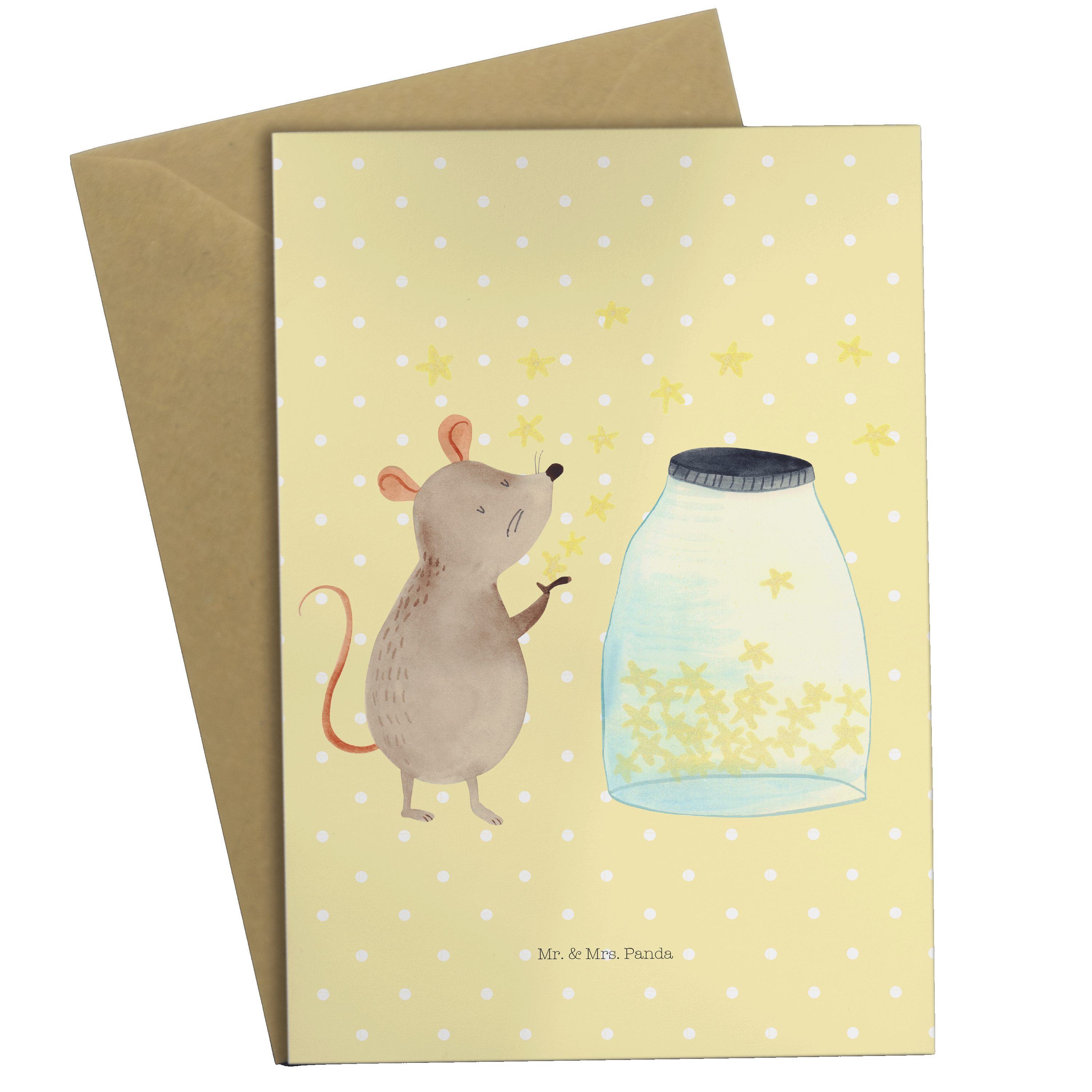 Mr. & Mrs. Panda Grußkarte Maus Sterne - Gelb Pastell - Geschenk, lustige Sprüche, Schwangerscha