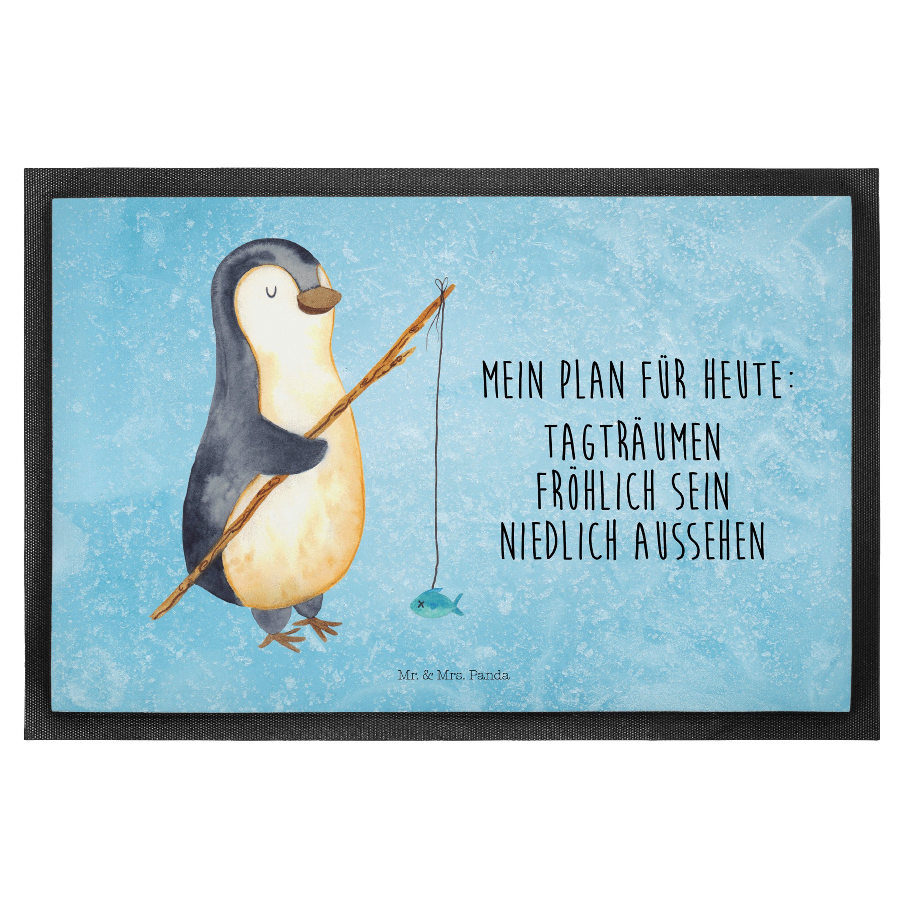 Mr. & Mrs. Panda Fußmatte Pinguin Angler - Eisblau - Geschenk, Fußabstreifer, Motivation, Haust, Höhe: 0.6 mm