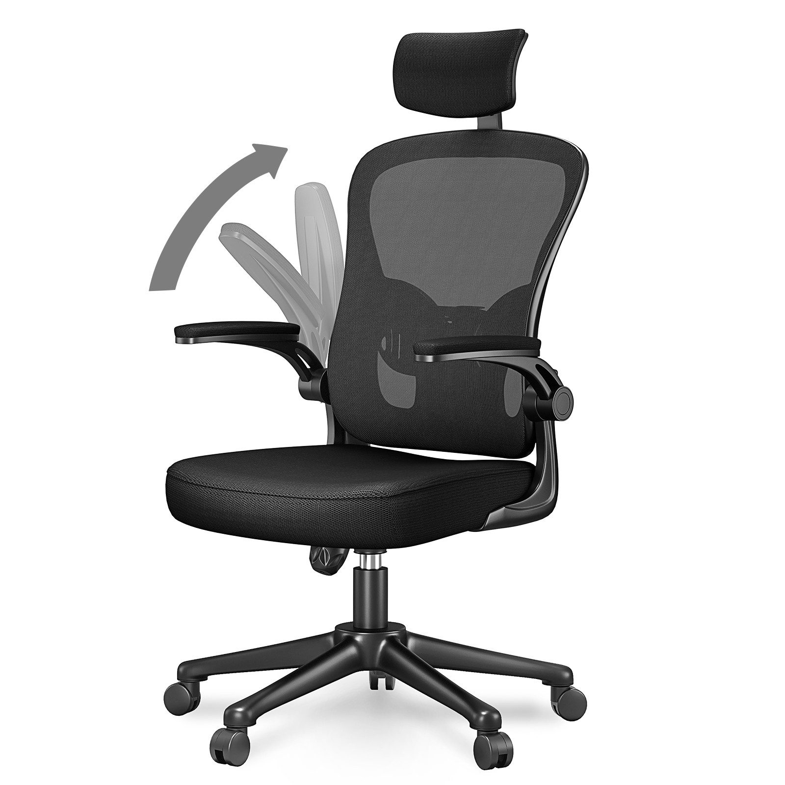ZAISZE Bürostuhl Bürostuhl Ergonomisch, Schreibtischstuhl mit Kopfstütze, Verstellbare Armlehnen, Lendenstütze & atmungsaktive Rückenlehne