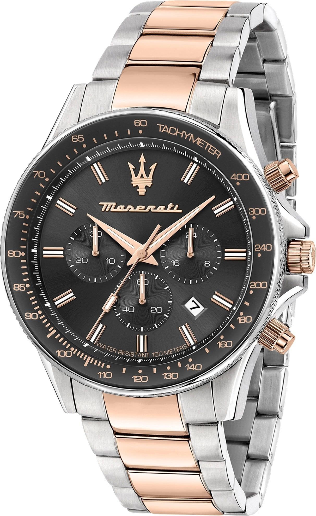 MASERATI Chronograph Maserati Herrenuhr Sfida Chrono, Herrenuhr rund, groß (ca. 44mm) Edelstahlarmband, Made-In Italy