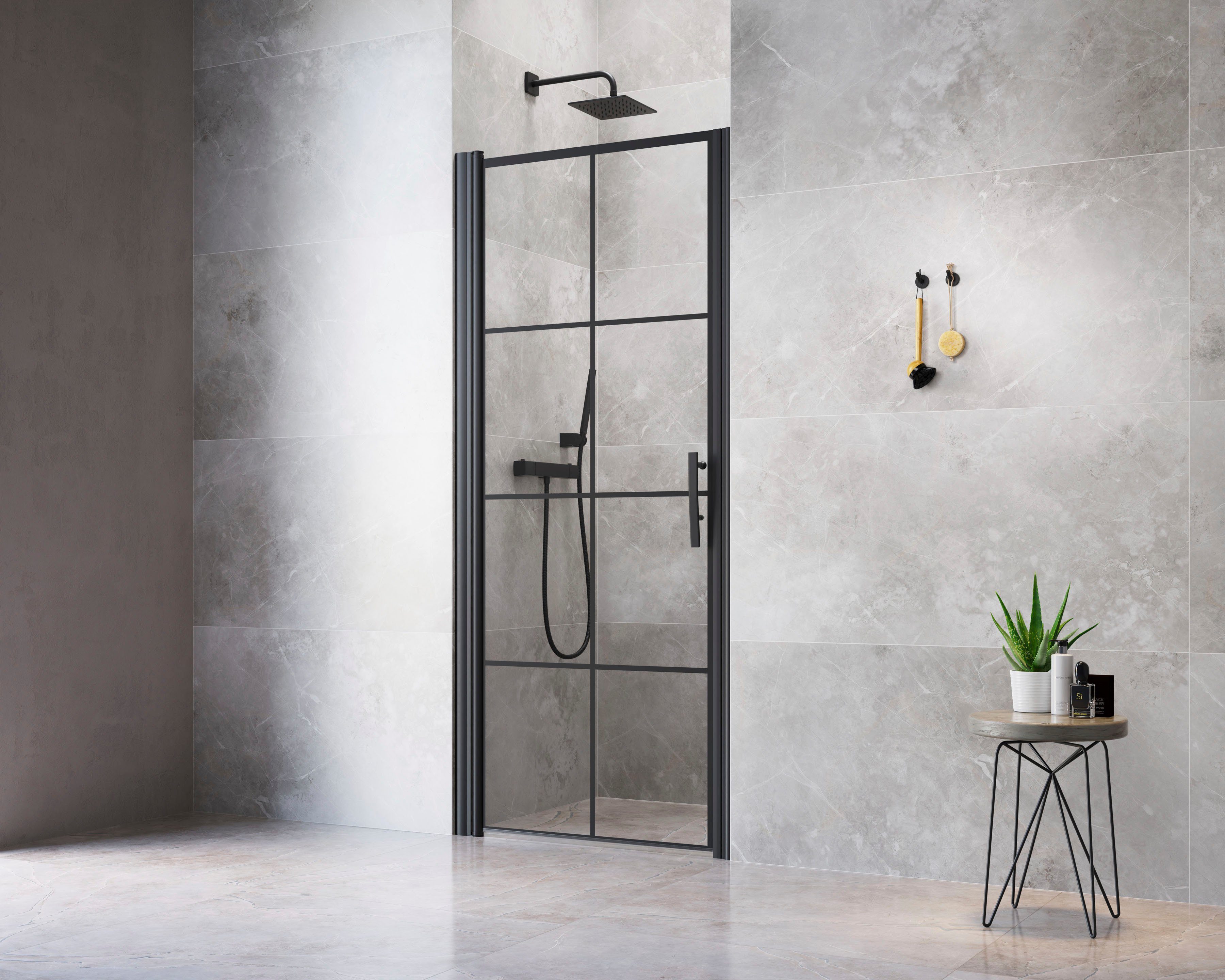 maw by GEO Dusch-Pendeltür Bl4ckline Nischentür, 80x202,2 cm, Einscheibensicherheitsglas