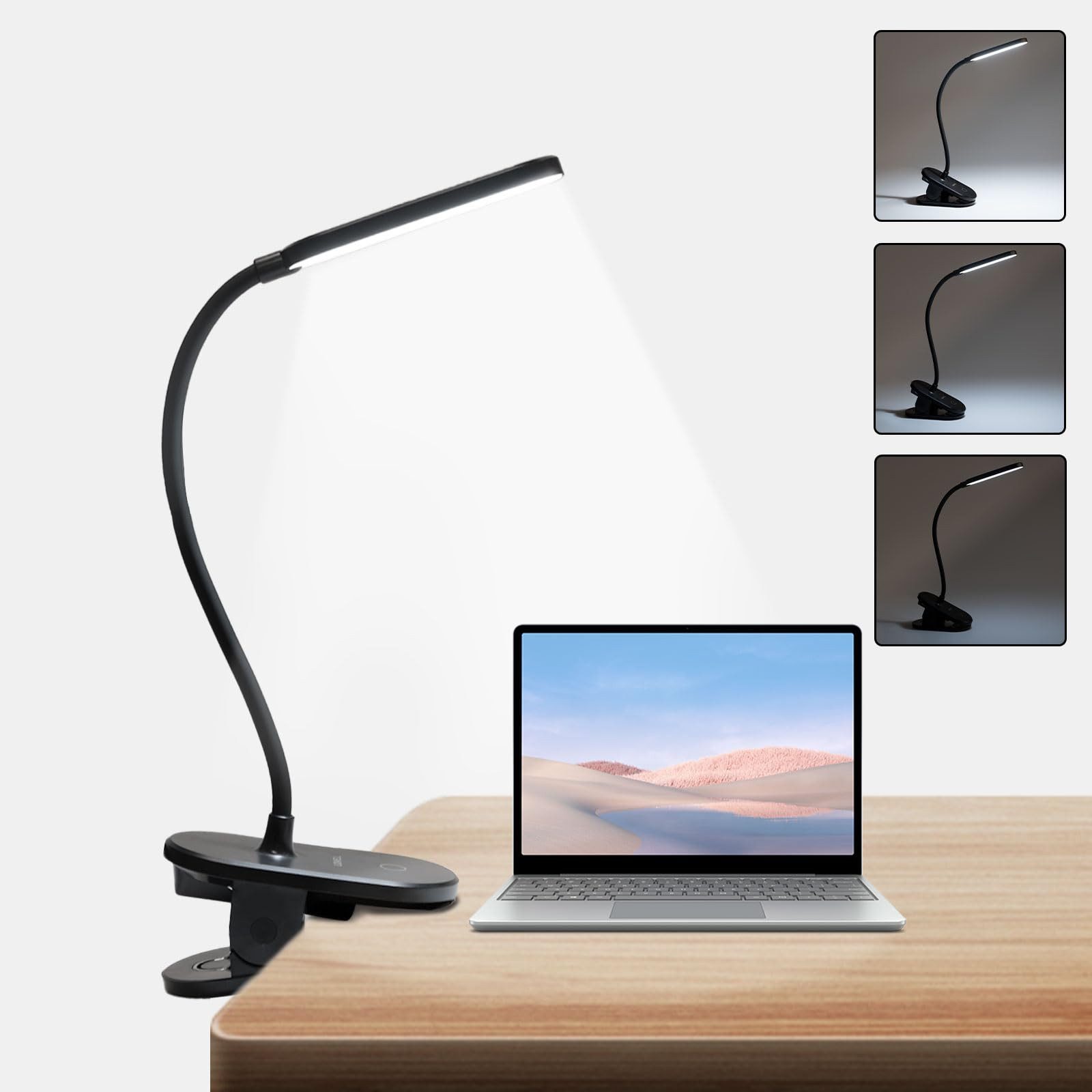 LQWELL LED Leselampe Leselampe Bett, Clip-On,3 Helligkeitsstufen,dimmbar, Leselampe Buch, LED fest integriert, Warmweiß, Naturweiß, Kaltweiß, 360° Flexible Klemme Schreibtischlampe für Heimbüro
