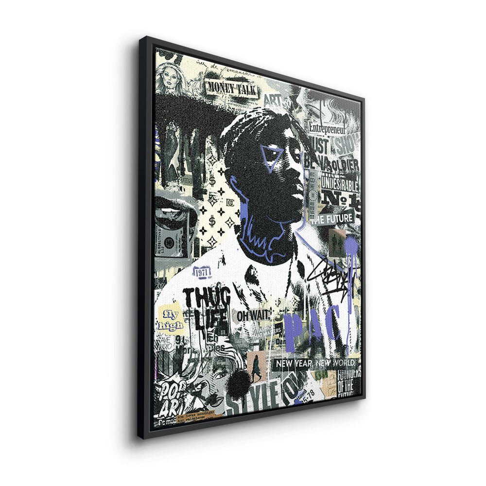 DOTCOMCANVAS® Leinwandbild, Premium Motivationsbild - - Tupac Rahmen Streetart schwarzer