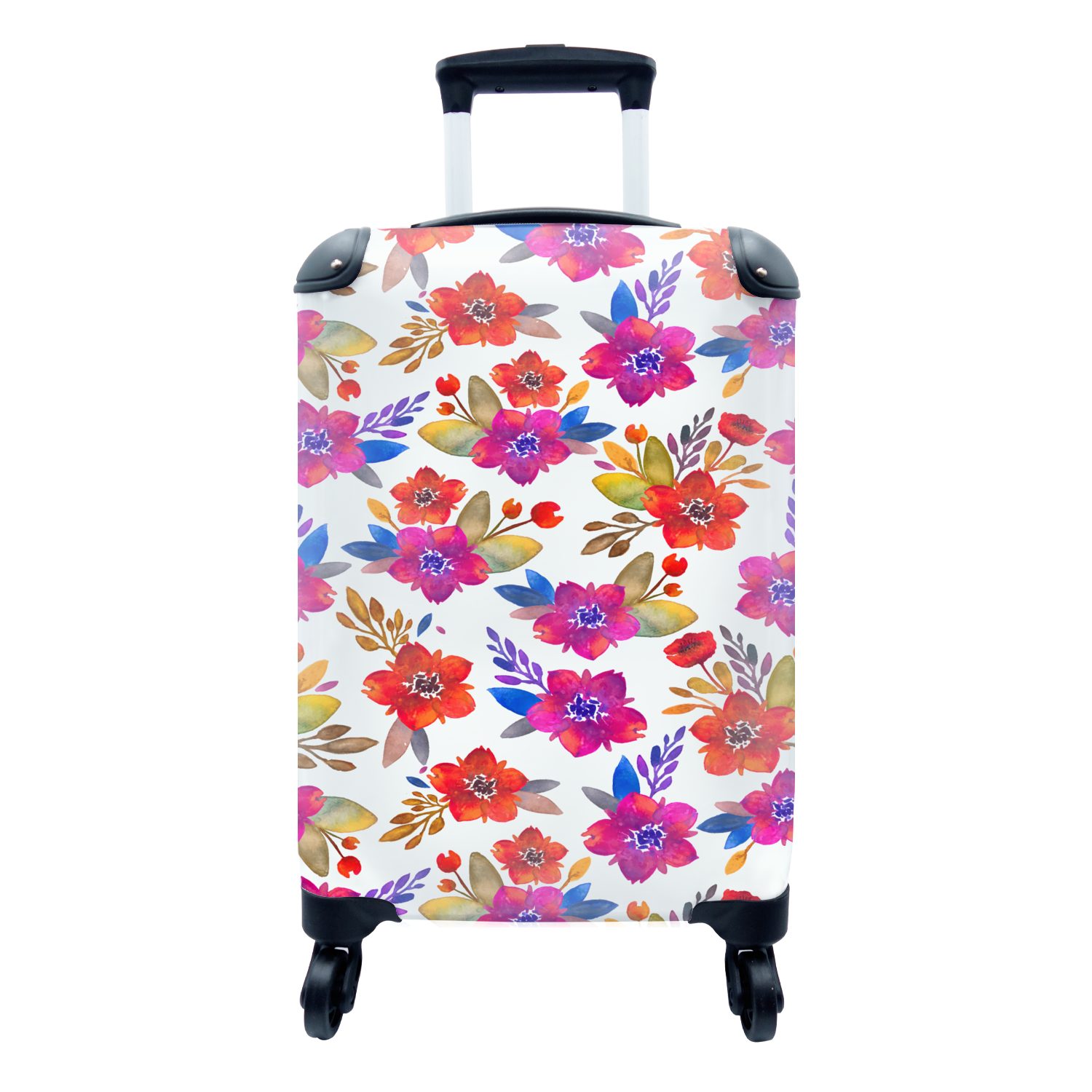 MuchoWow Handgepäckkoffer Reisetasche Reisekoffer mit - Aquarell Blumen Handgepäck für rollen, Rollen, Trolley, 4 lila, - Ferien,