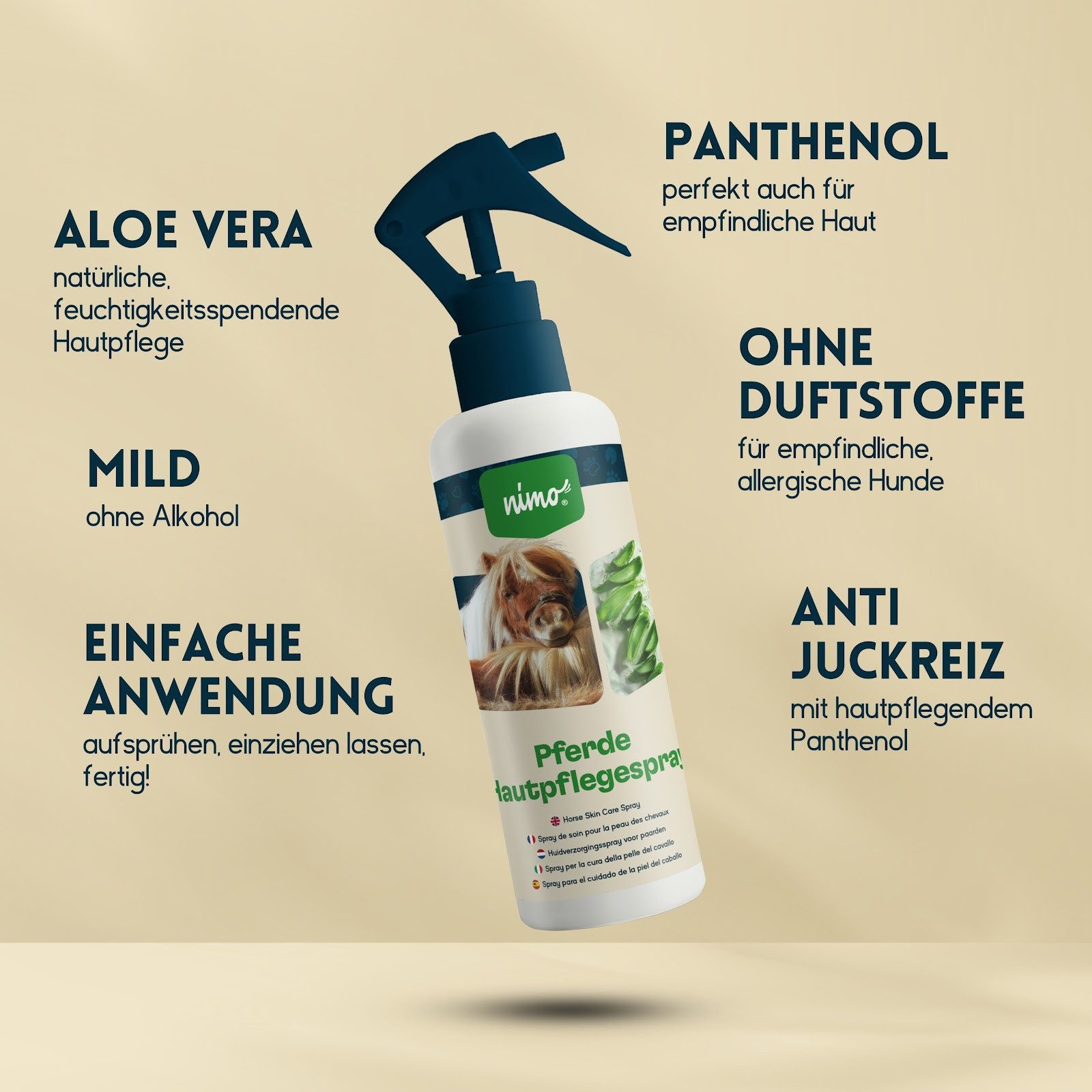 nimo Gesichts- und Körperspray Pferde Hautpflegespray, 1-tlg., natürliche Feuchtigkeitsversorgung für die Haut