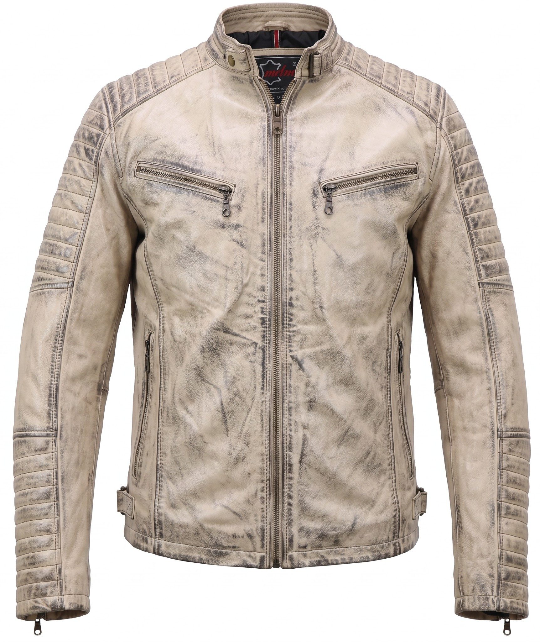 MDM Bikerjacke Herren Lamm Nappa Lederjacke Leichte Sommer Biker Lederjacke – Bild 4 von 5