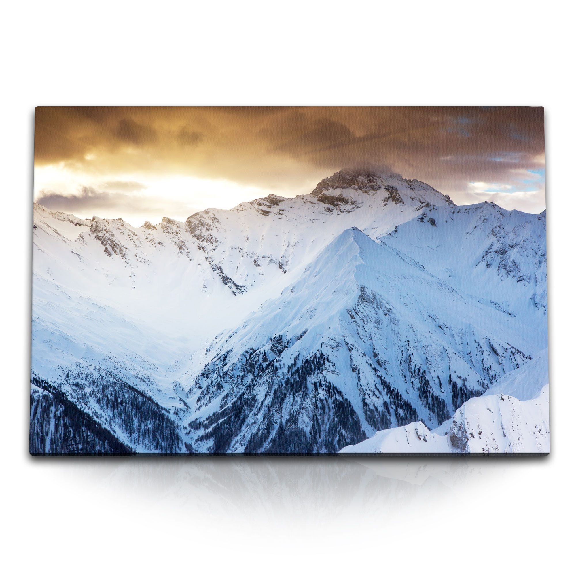 Leinwandbild 120x80cm Wandbild auf Leinwand Schneegipfel Berge Schnee Alpen Sonnenu