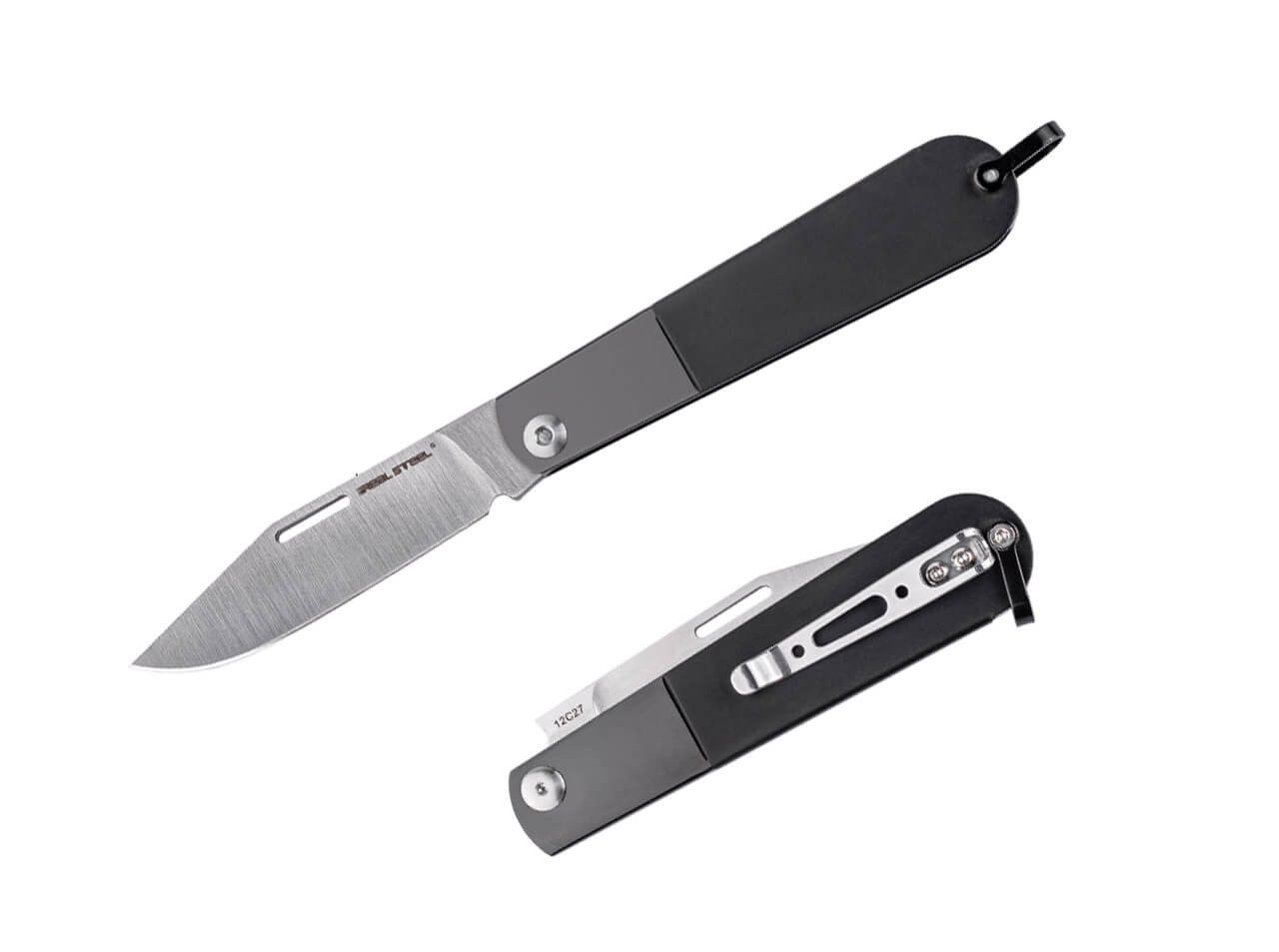 Real Steel Taschenmesser Real Steel Real Barlow RB-3 Clip Point, Taschenmesser, schwarz, (1 St), Zweihandöffnung, große Fangriemenöse