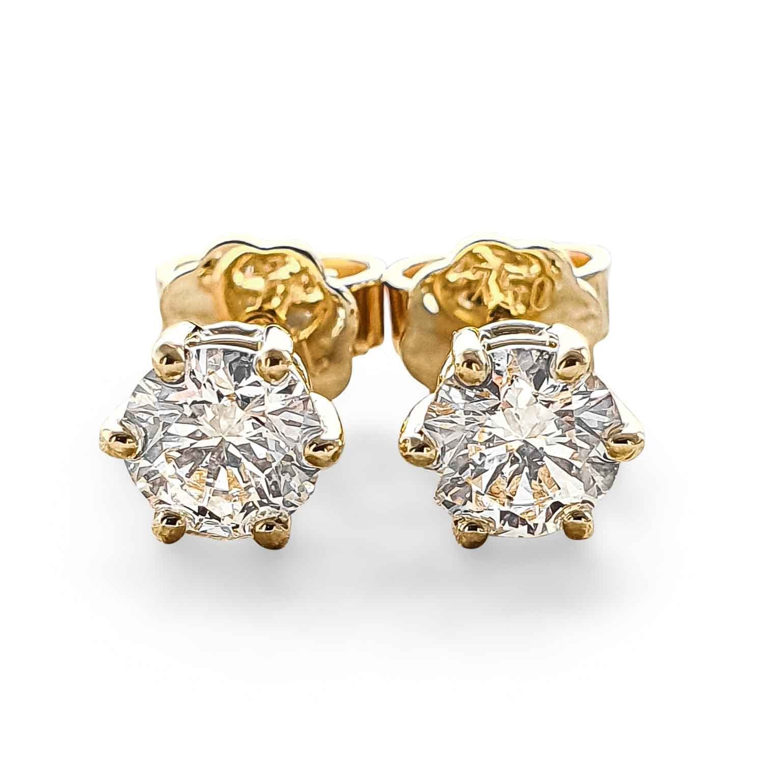 Webgoldschmied Paar Ohrstecker Diamant Ohrstecker 750 Gold mit 2 Diamanten Brillanten 1,04 F/IF