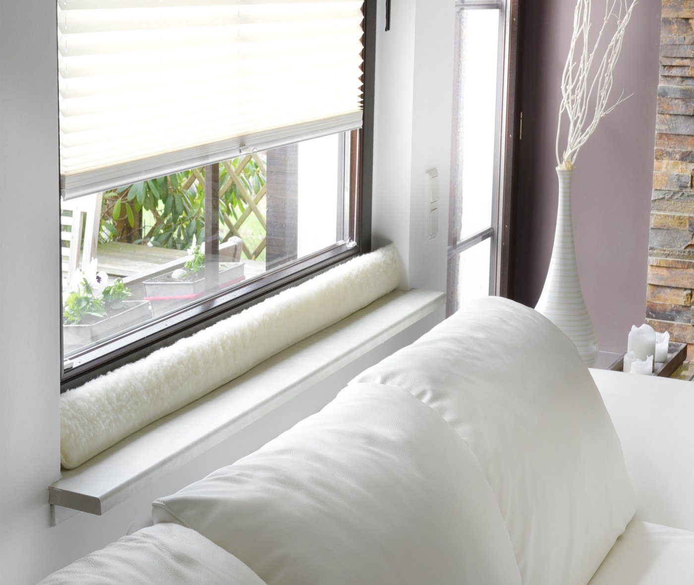 BigDean Zugluftstopper 100cm für Fenster Schurwolle Natur Beige, 1-tlg.
