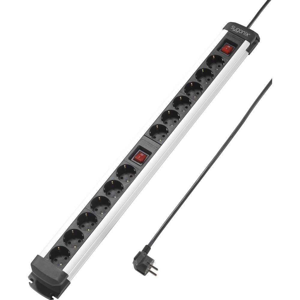 Sygonix Sygonix SY-4538268 Steckdosenleiste mit Schalter 12fach Schwarz, Silbe Steckdosenleiste (Kabellänge 1.40 m)